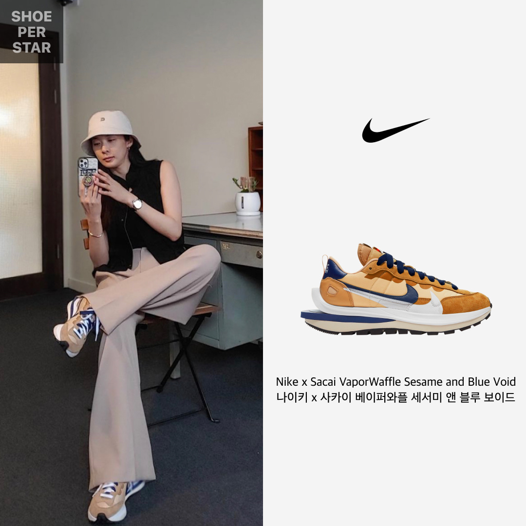 Nike x Sacai VaporWaffle Sesame and Blue Void 착용 스타일 - 1