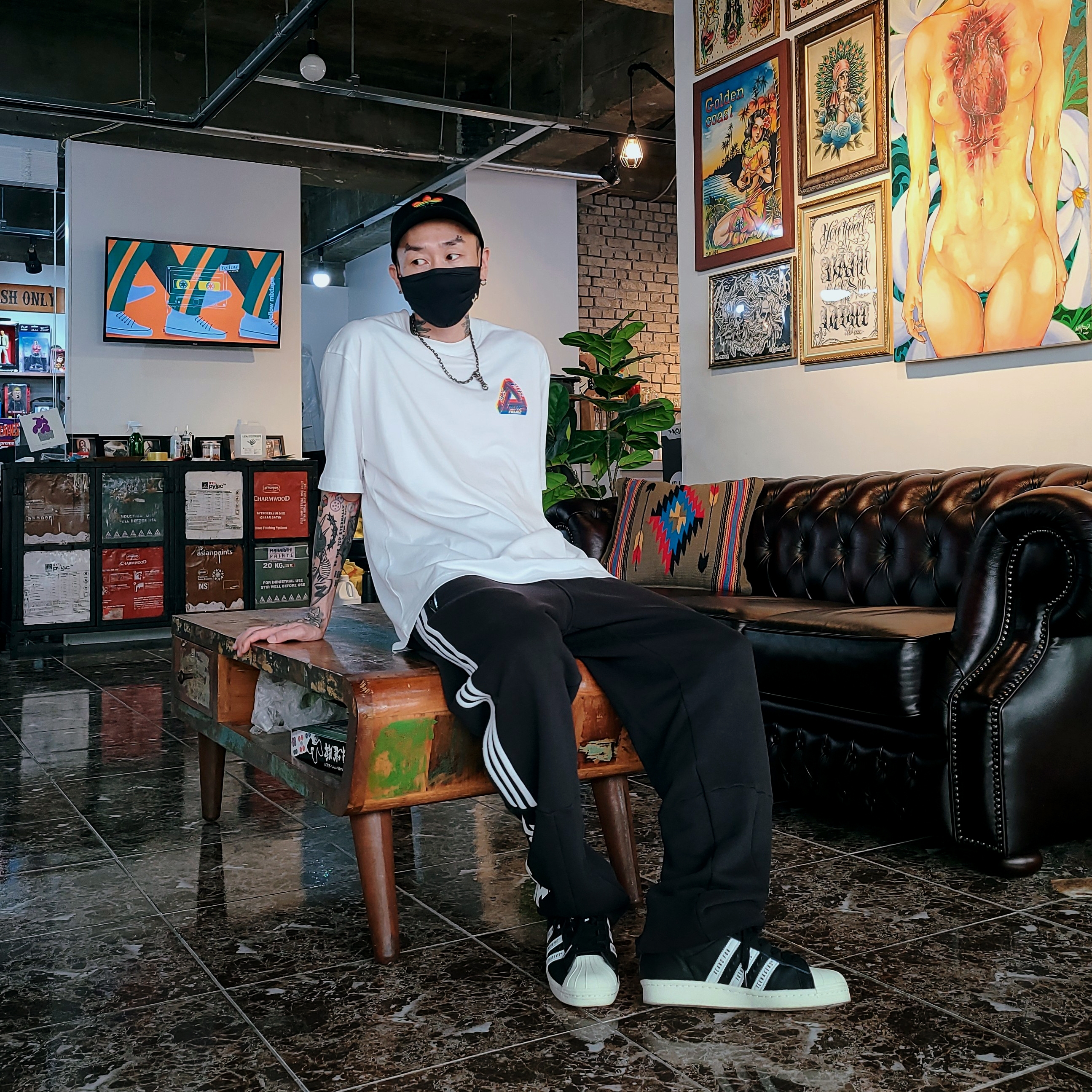 Palace Tri-Ferg Colour Blur T-Shirt White - 20FW, Adidas x Human Made Superstar Black White 착용 스타일