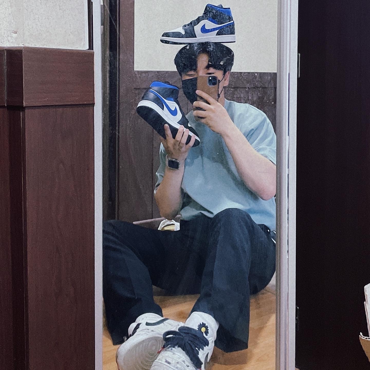 Jordan 1 Mid Racer Blue, Nike x Peaceminusone Air Force 1 Low Para-Noise 2.0 착용 스타일 - 2