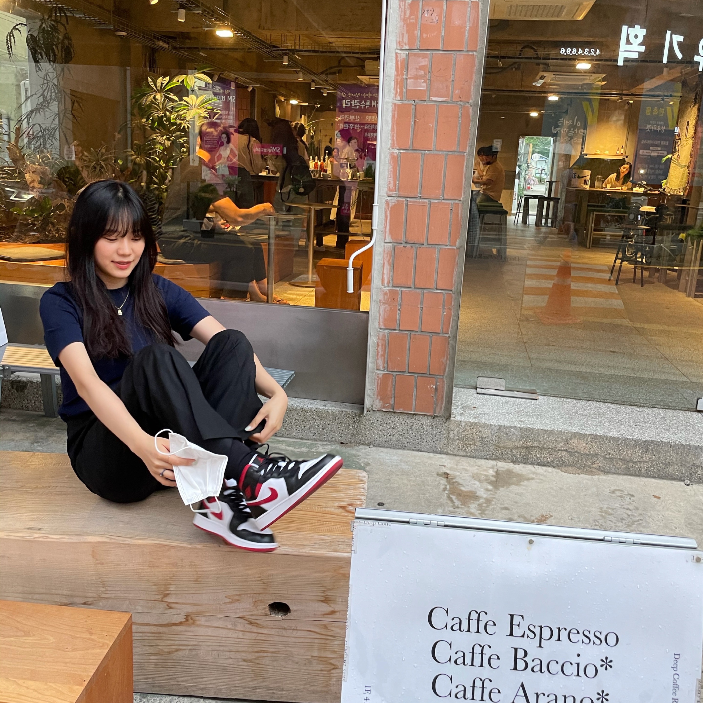 (GS) Jordan 1 Mid Gym Red Black White 착용 스타일
