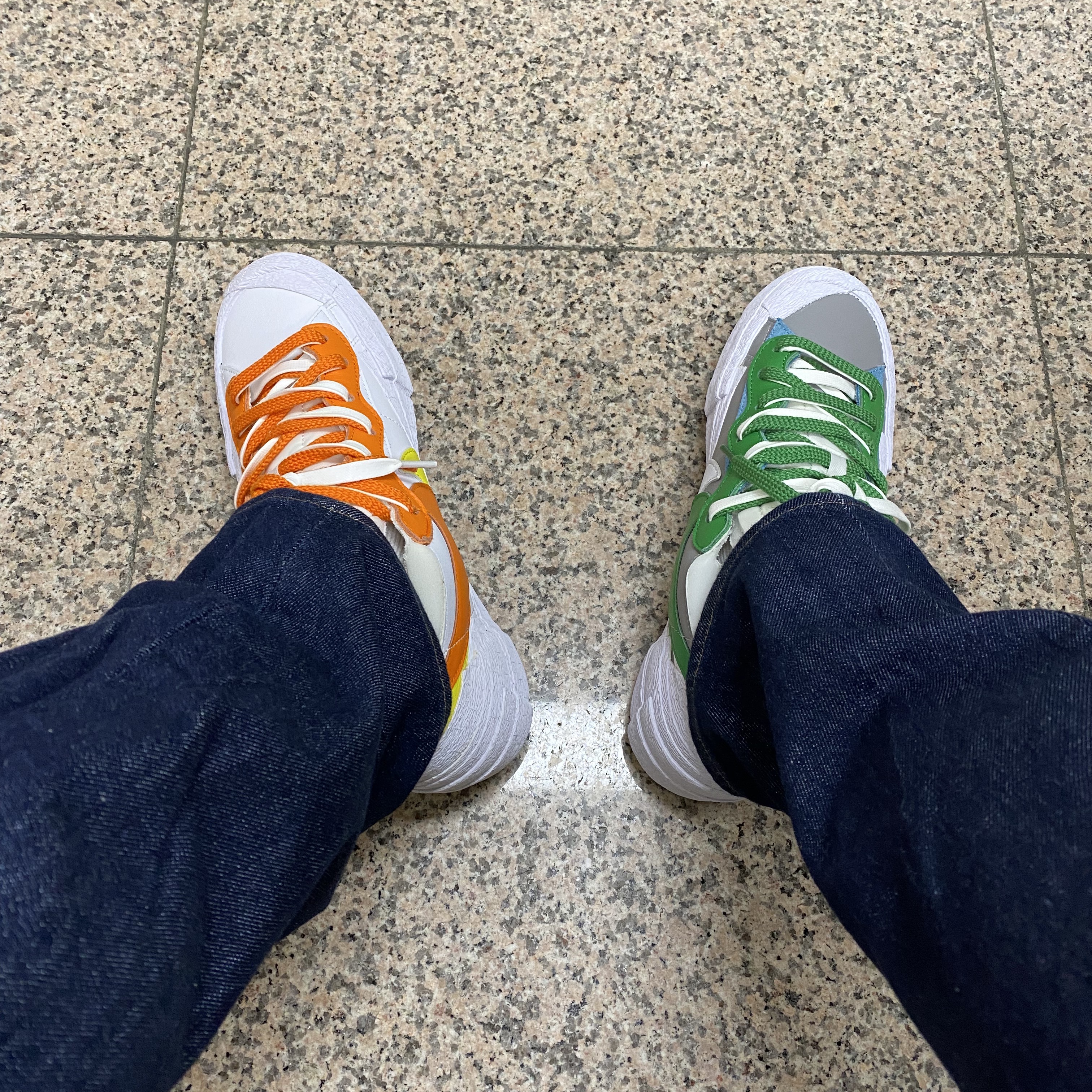 Nike x Sacai Blazer Low Classic Green, Nike x Sacai Blazer Low Magma Orange 착용 스타일 - 1