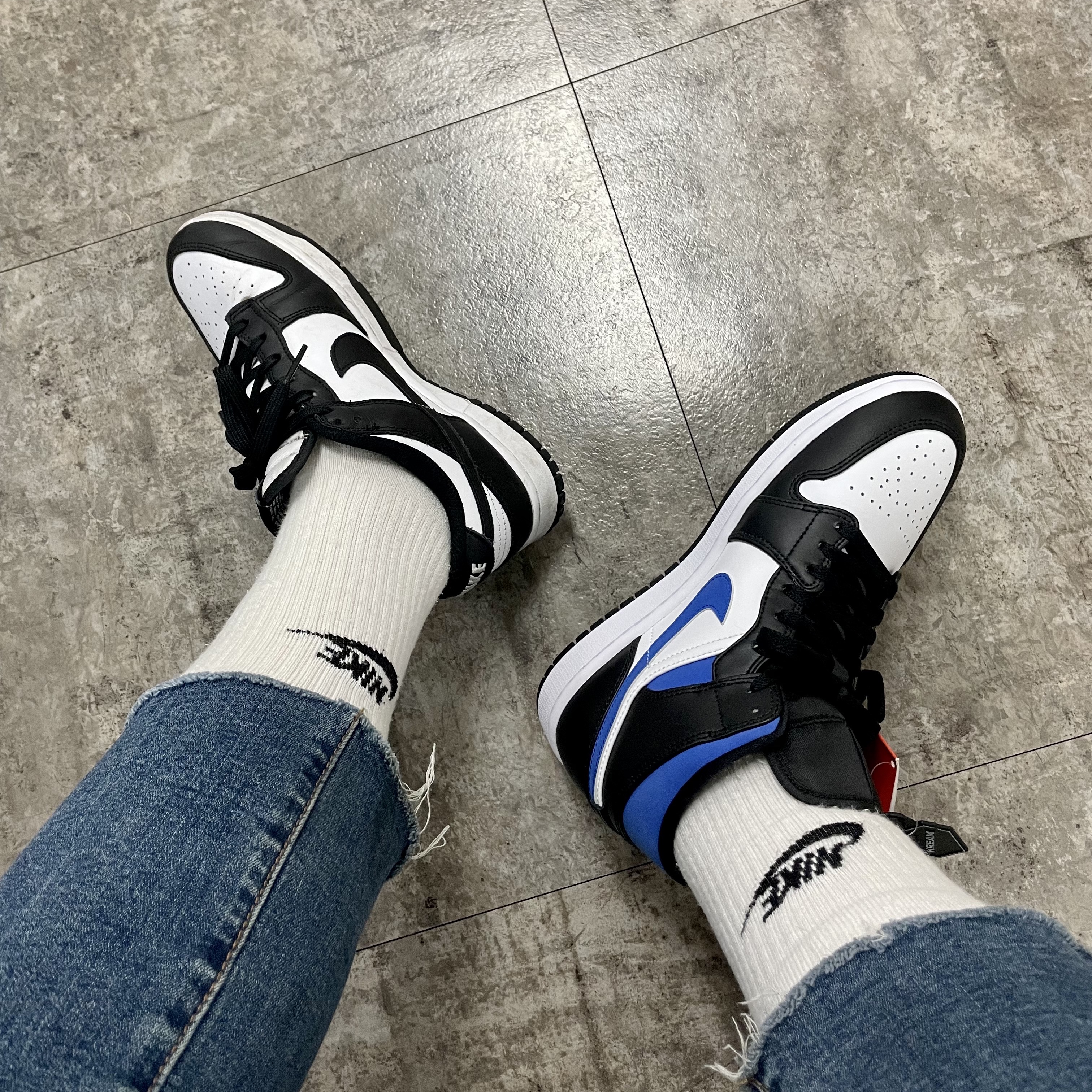 Jordan 1 Mid Racer Blue, Nike Dunk Low Retro Black 착용 스타일 - 2