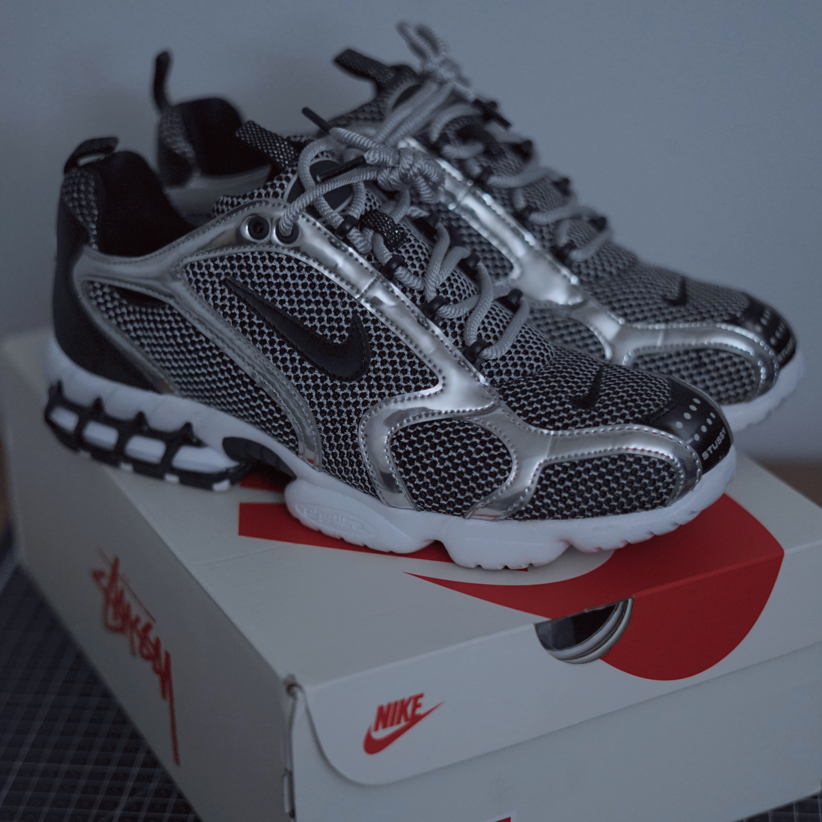 Nike x Stussy Air Zoom Spiridon Cage 2 Pure Platinum 착용 스타일