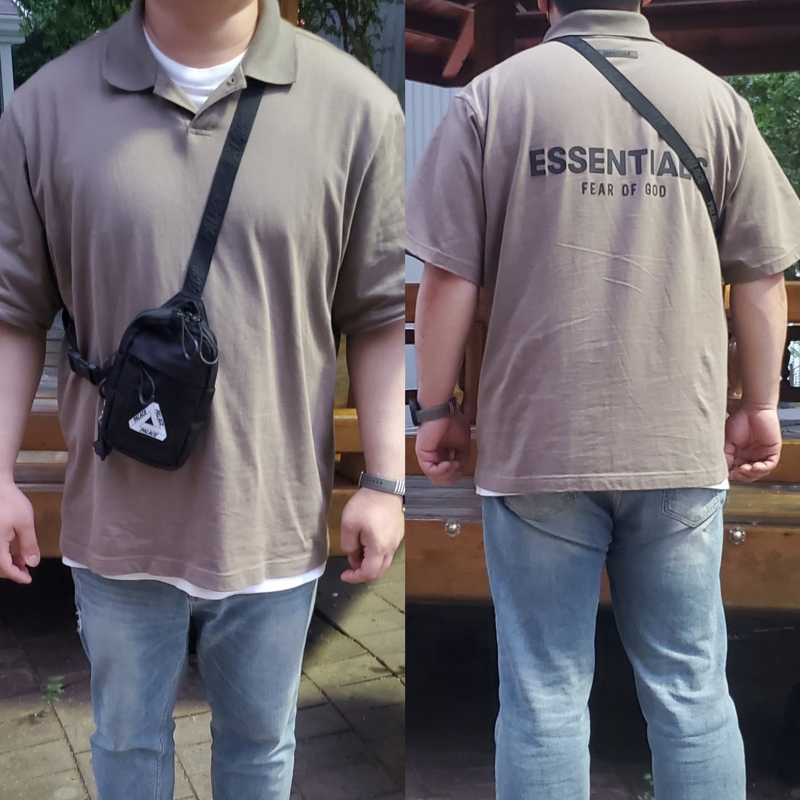 Essentials Short Sleeve Polo Taupe - 21SS, Palace Cordura Body Shot Bag Black - 21SS 착용 스타일