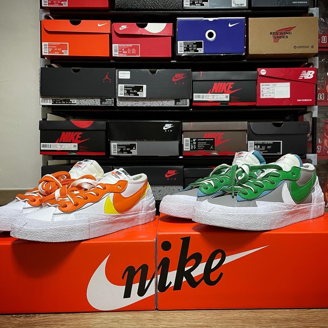 Nike x Sacai Blazer Low Magma Orange, Nike x Sacai Blazer Low Classic Green 착용 스타일