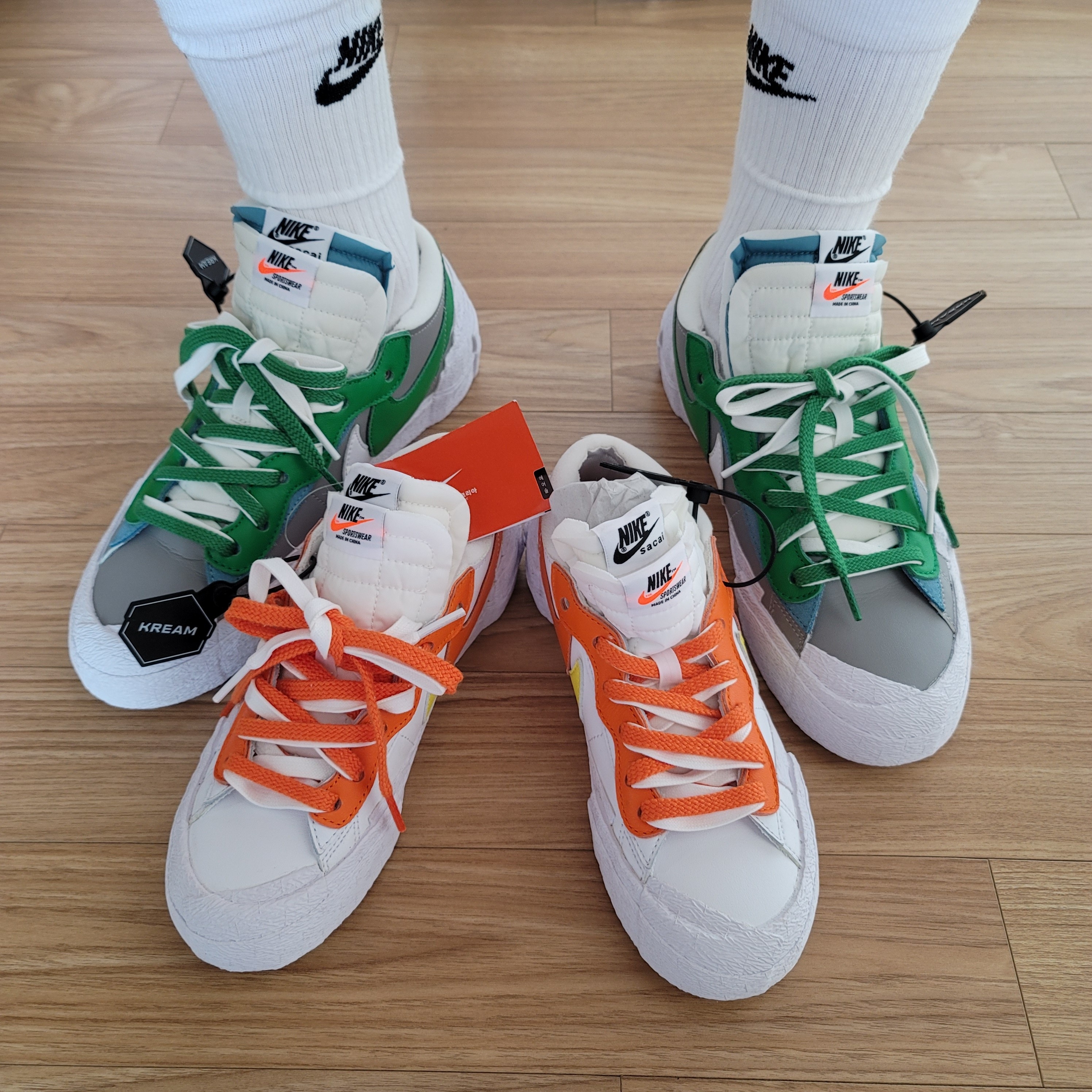Nike x Sacai Blazer Low Classic Green, Nike x Sacai Blazer Low Magma Orange 착용 스타일 - 2