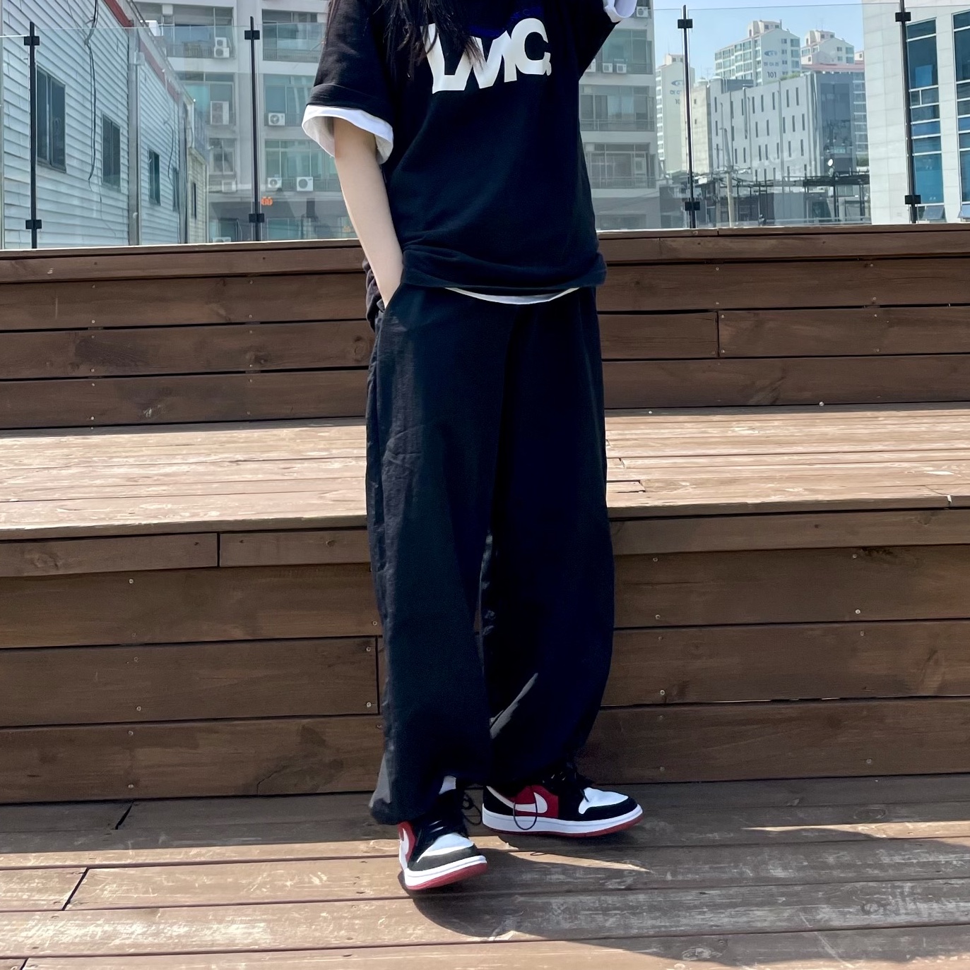 (W) Jordan 1 Low Gym Red Black White 착용 스타일