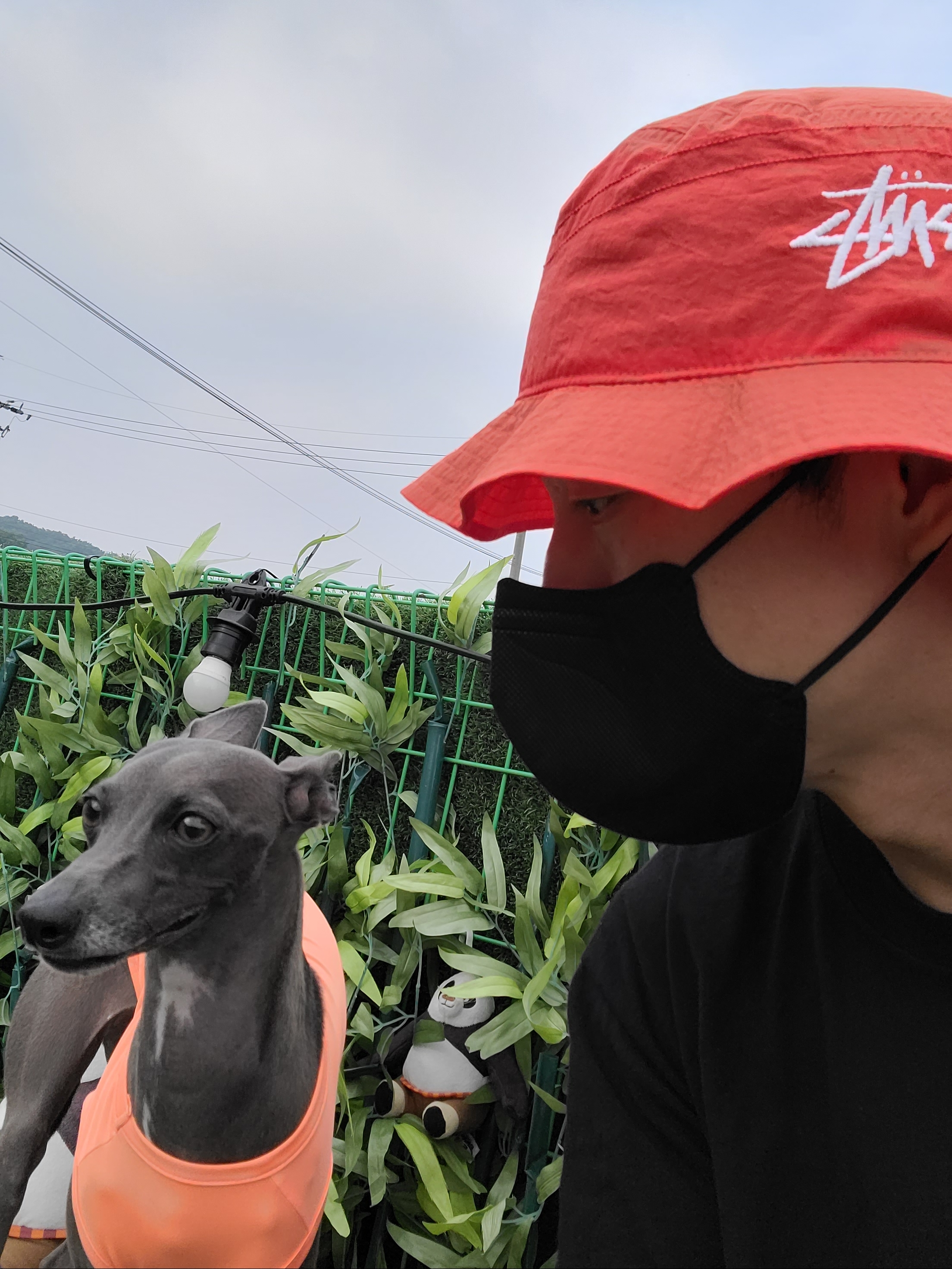 Stussy Reflection T-Shirt Black, Nike x Stussy Bucket Hat Habanero Red 착용 스타일 - 4