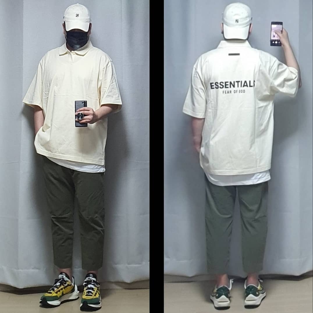 Essentials Short Sleeve Polo Cream - 21SS, Nike x Sacai VaporWaffle Tour Yellow & Gorge Green Sail 착용 스타일 - 1