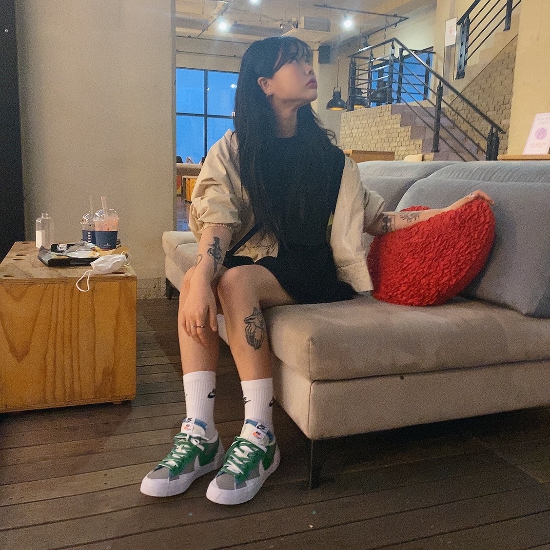 Nike x Sacai Blazer Low Classic Green 착용 스타일