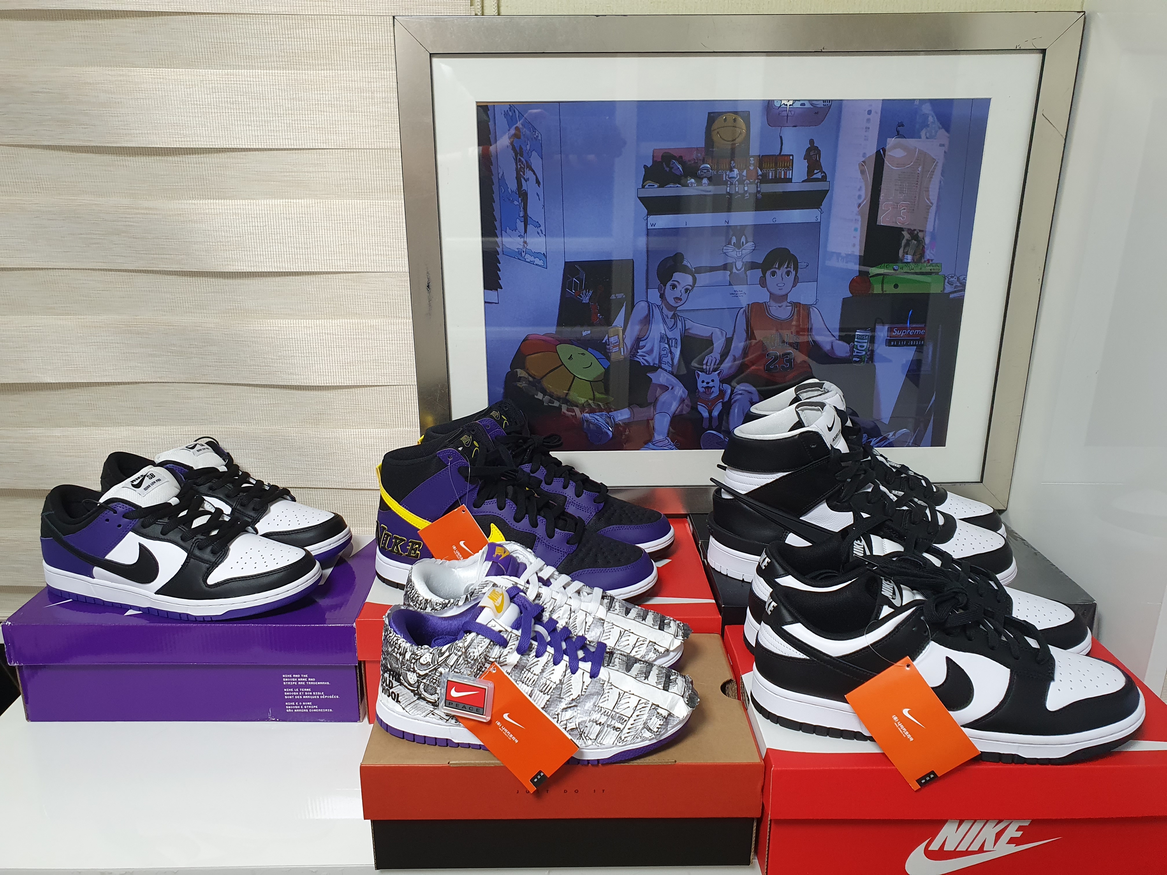 Nike SB Dunk Low Pro Court Purple, Nike Dunk Low Retro Black 착용 스타일