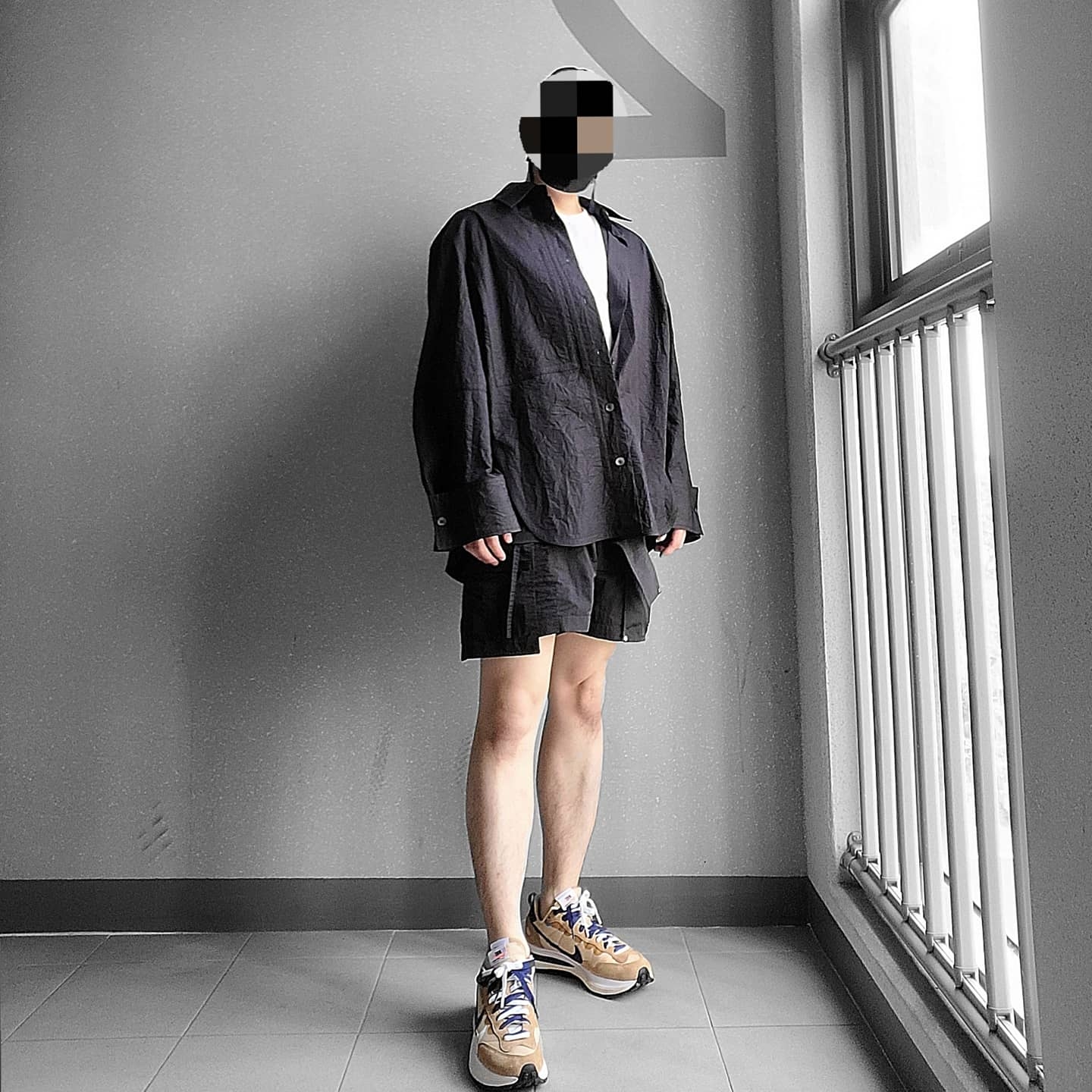 Nike x Sacai VaporWaffle Sesame and Blue Void 착용 스타일 - 1