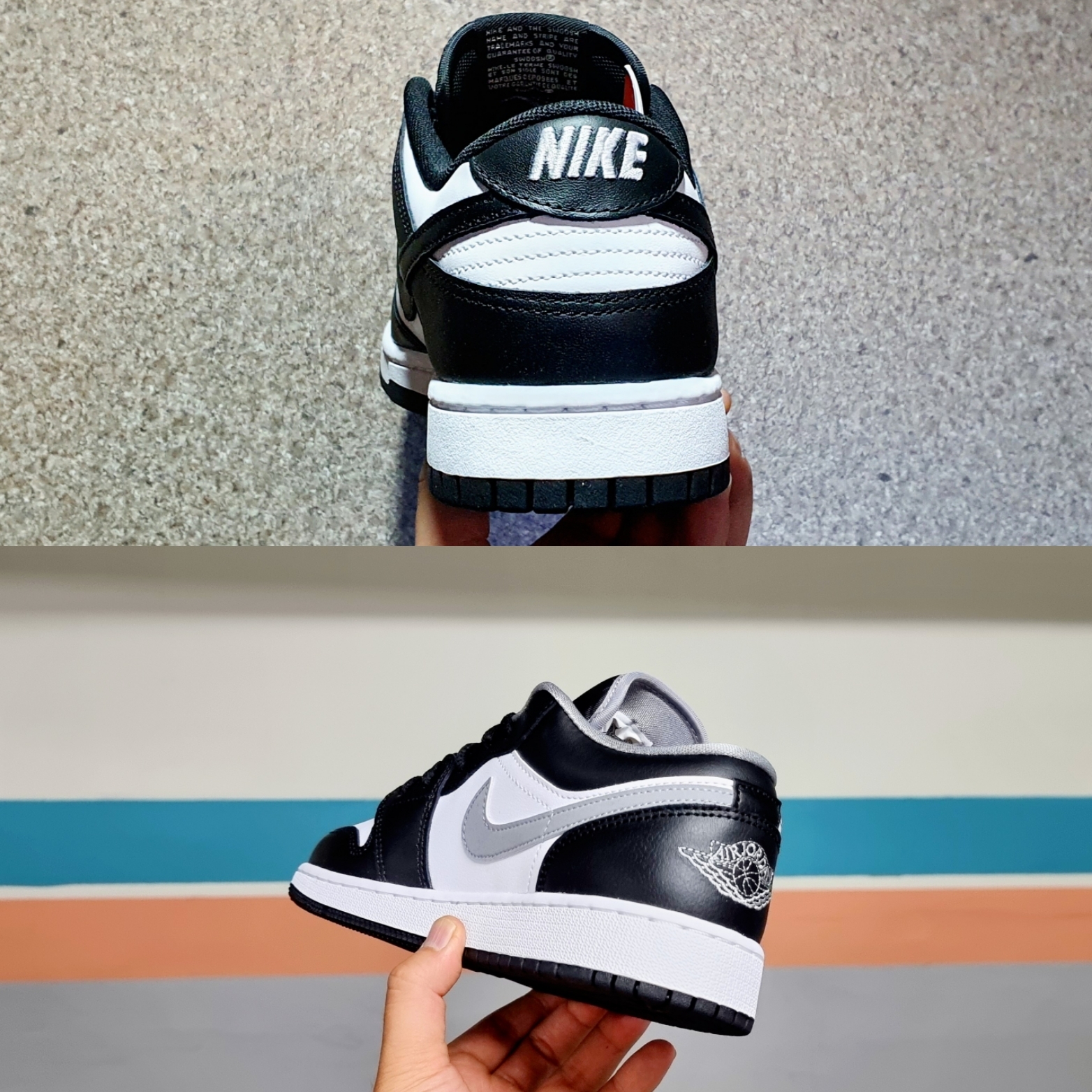(GS) Jordan 1 Low Black Particle Grey, Nike Dunk Low Retro Black 착용 스타일 - 3