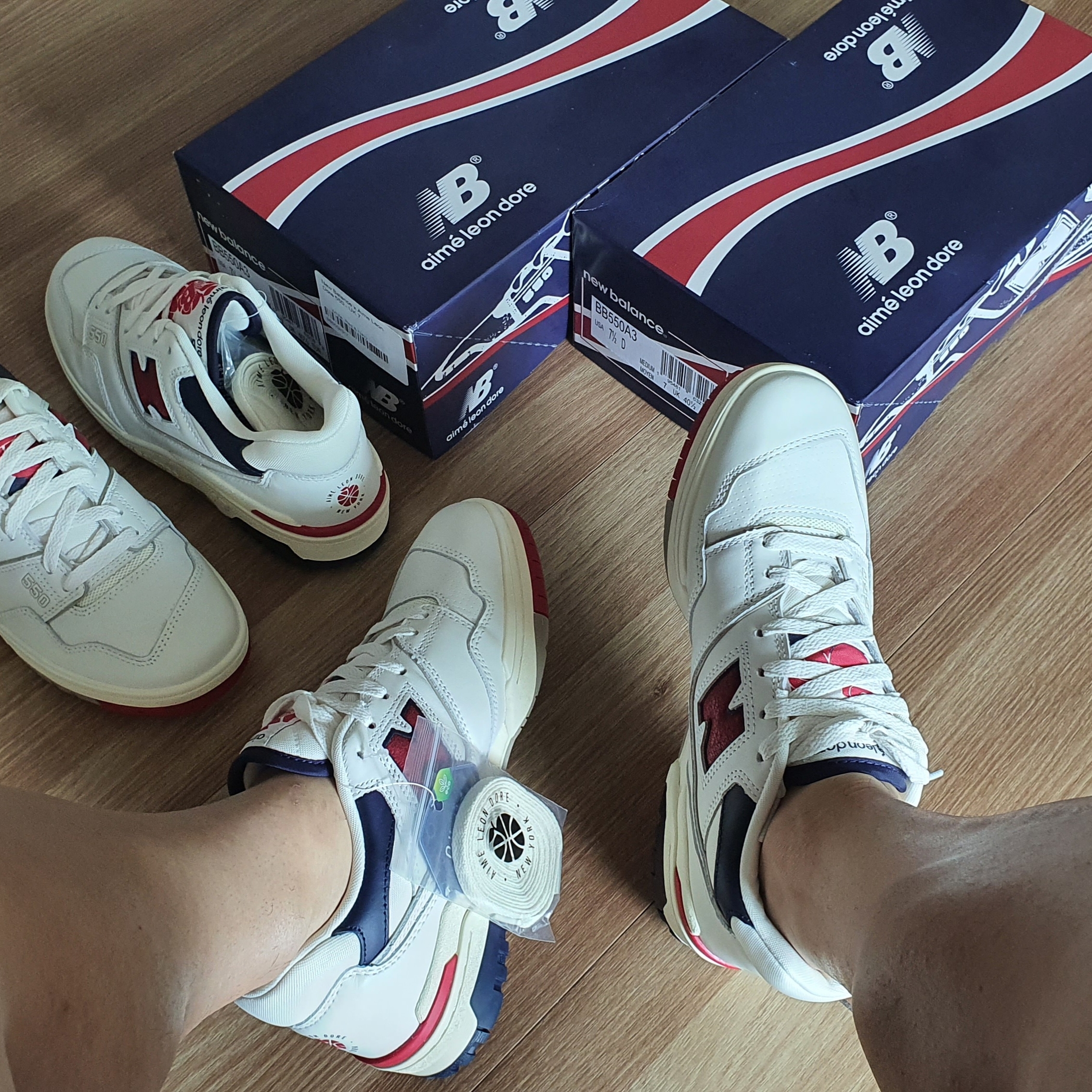 New Balance x Aime Leon Dore 550 Navy Red 착용 스타일