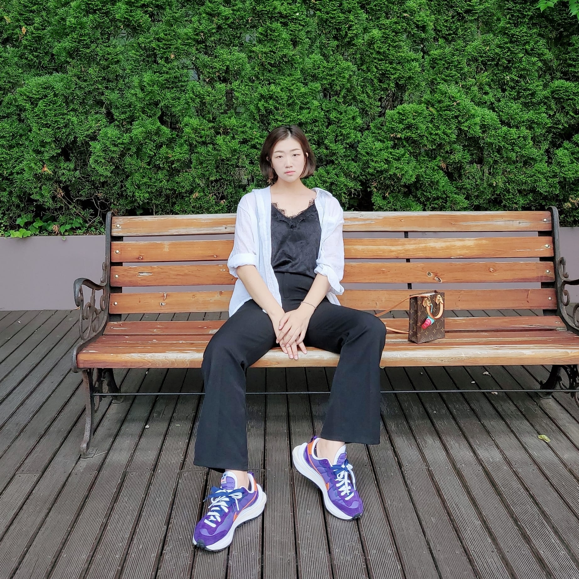 Nike x Sacai VaporWaffle Dark Iris 착용 스타일