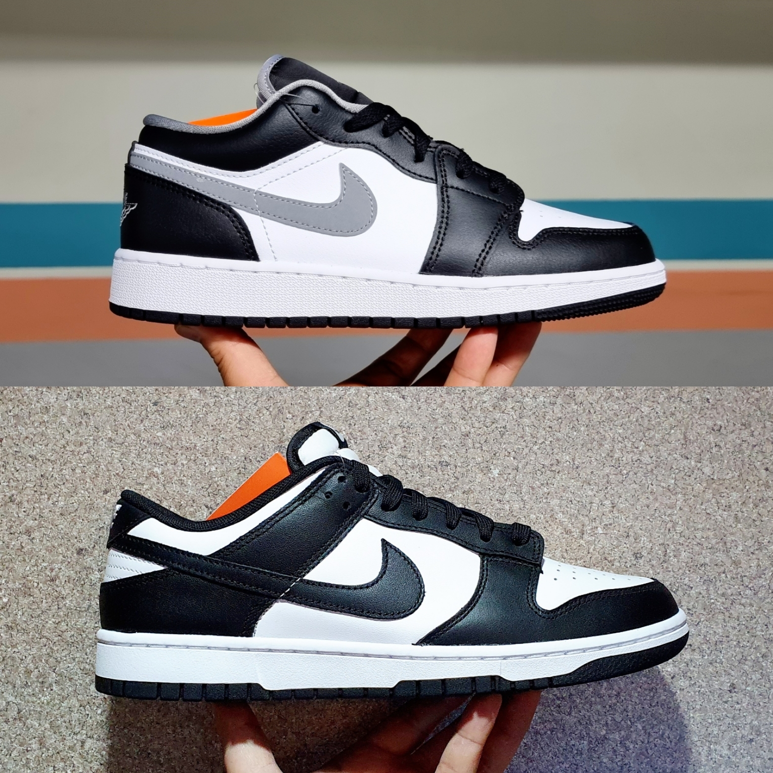 (GS) Jordan 1 Low Black Particle Grey, Nike Dunk Low Retro Black 착용 스타일 - 1