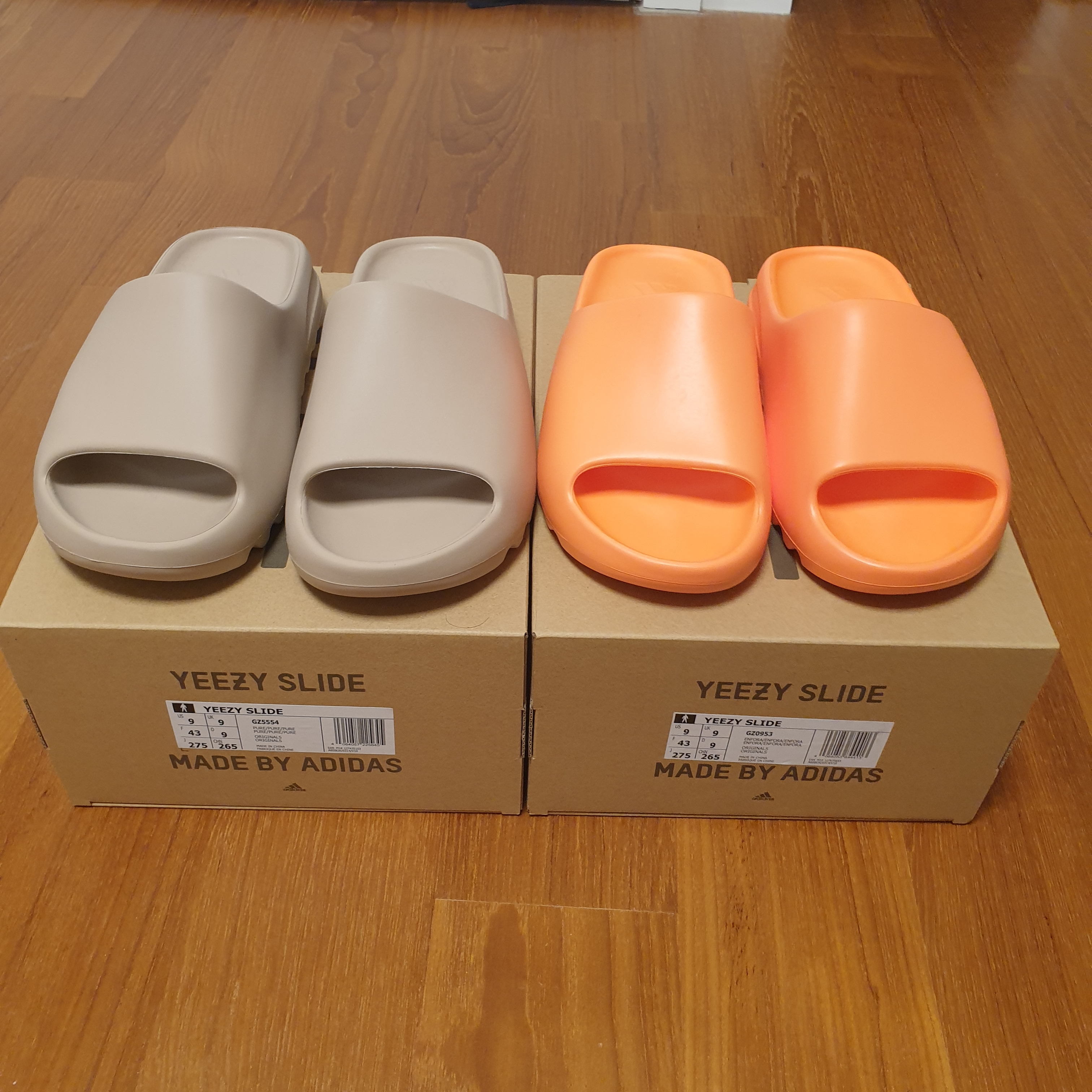 Adidas Yeezy Slide Pure, Adidas Yeezy Slide Enflame Orange 착용 스타일 - 3