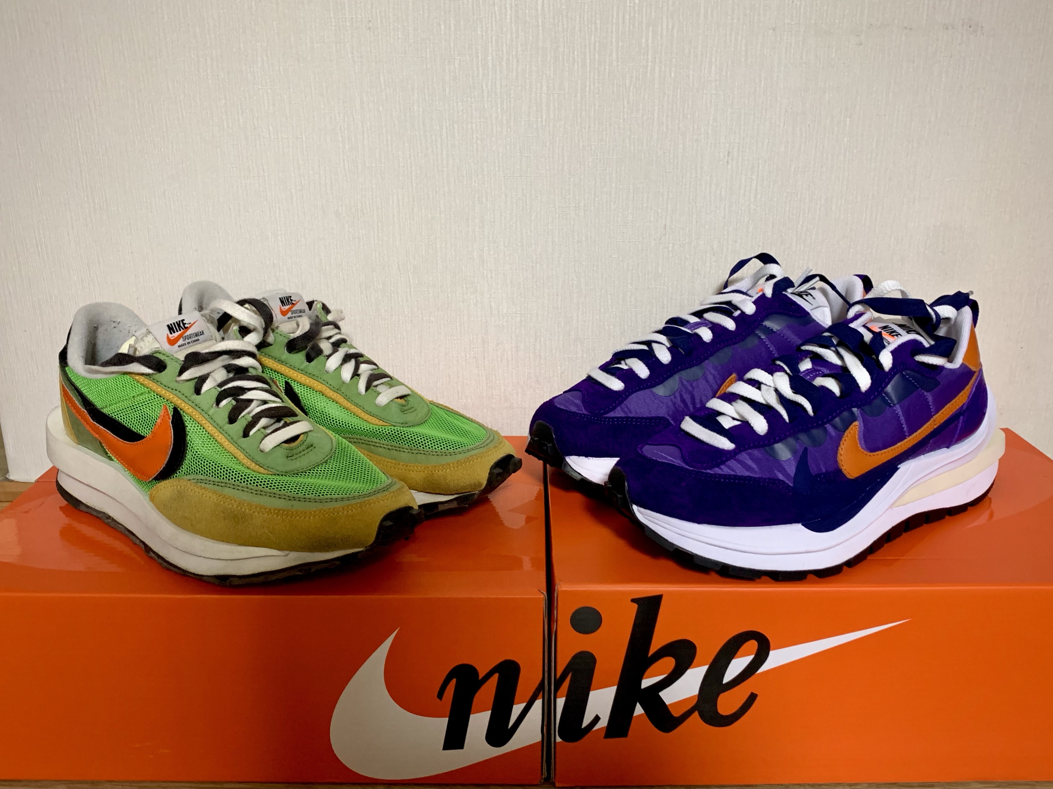 Nike x Sacai VaporWaffle Dark Iris, Nike x Sacai LDWaffle Green Multi 착용 스타일