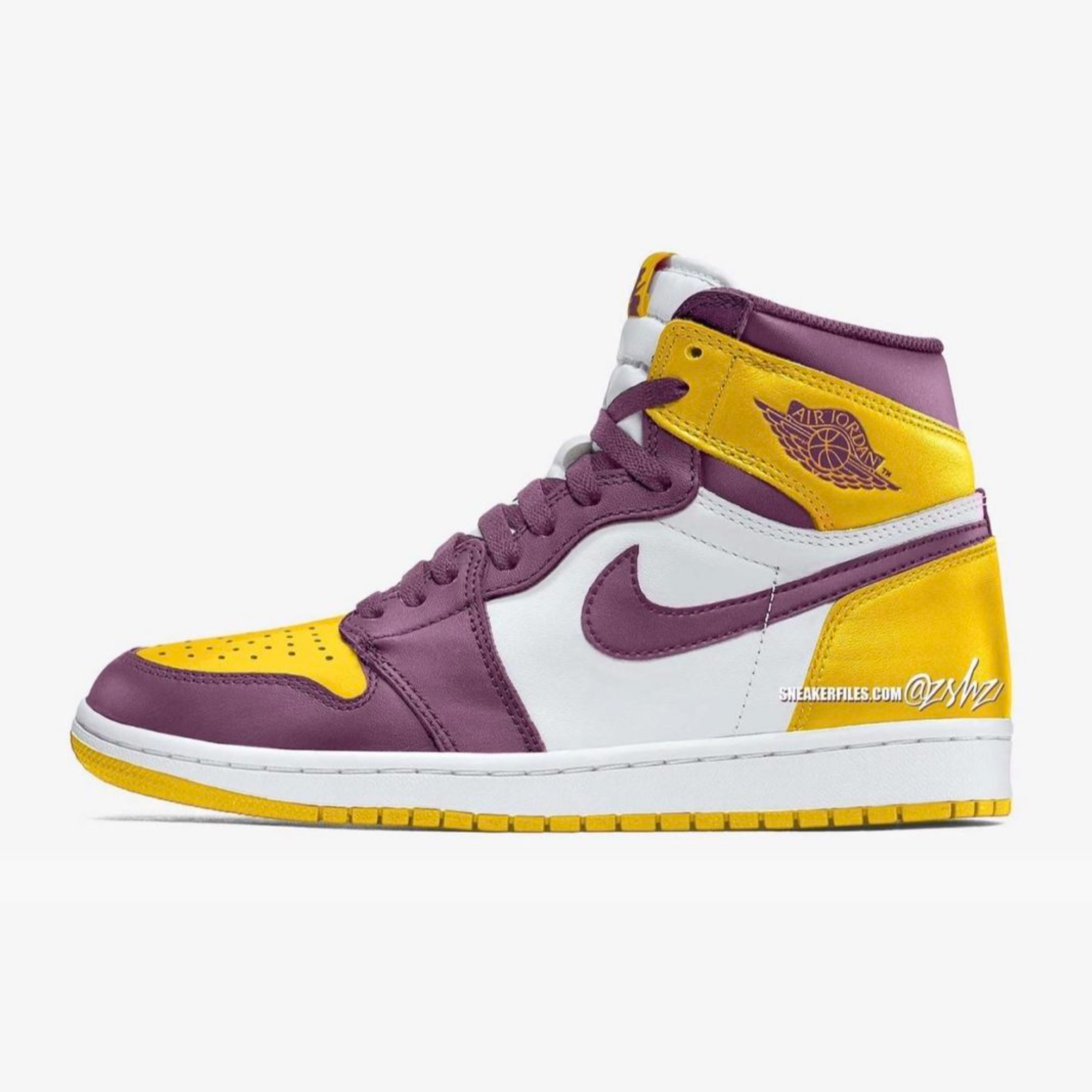 Jordan 1 Retro High OG University Gold Light Bordeaux, (GS) Jordan 1 Retro High OG University Gold Light Bordeaux 착용 스타일 - 3