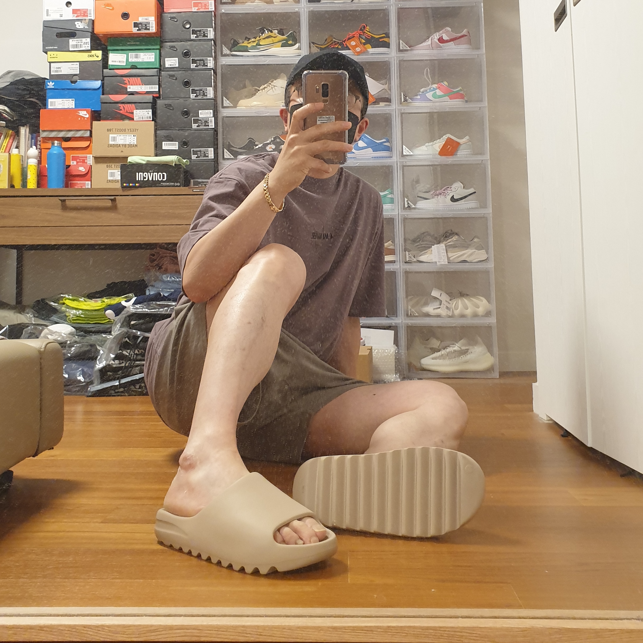 Adidas Yeezy Slide Pure, Jordan x A Ma Maniere T-Shirt Violet Ore - US/EU 착용 스타일 - 4
