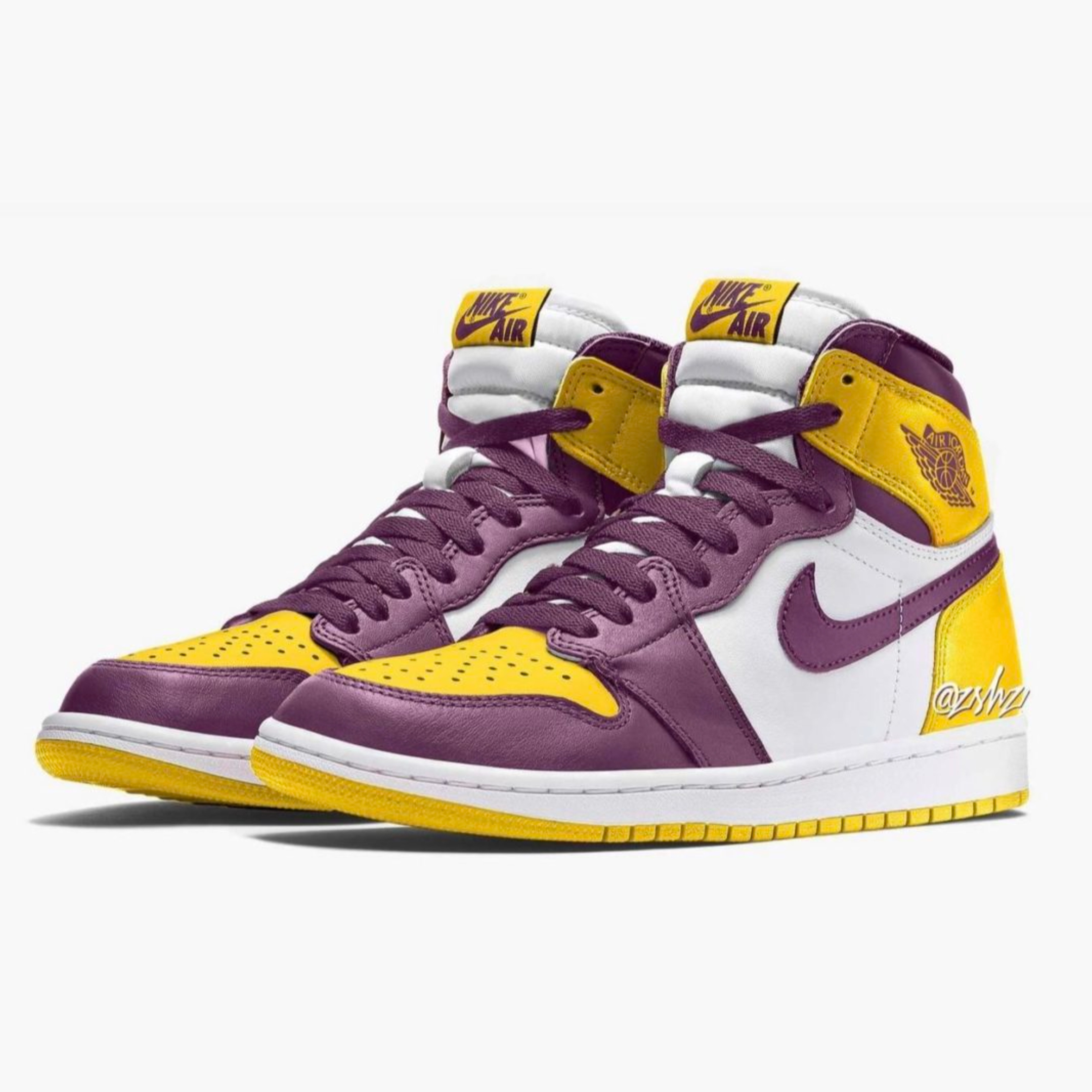 Jordan 1 Retro High OG University Gold Light Bordeaux, (GS) Jordan 1 Retro High OG University Gold Light Bordeaux 착용 스타일 - 2