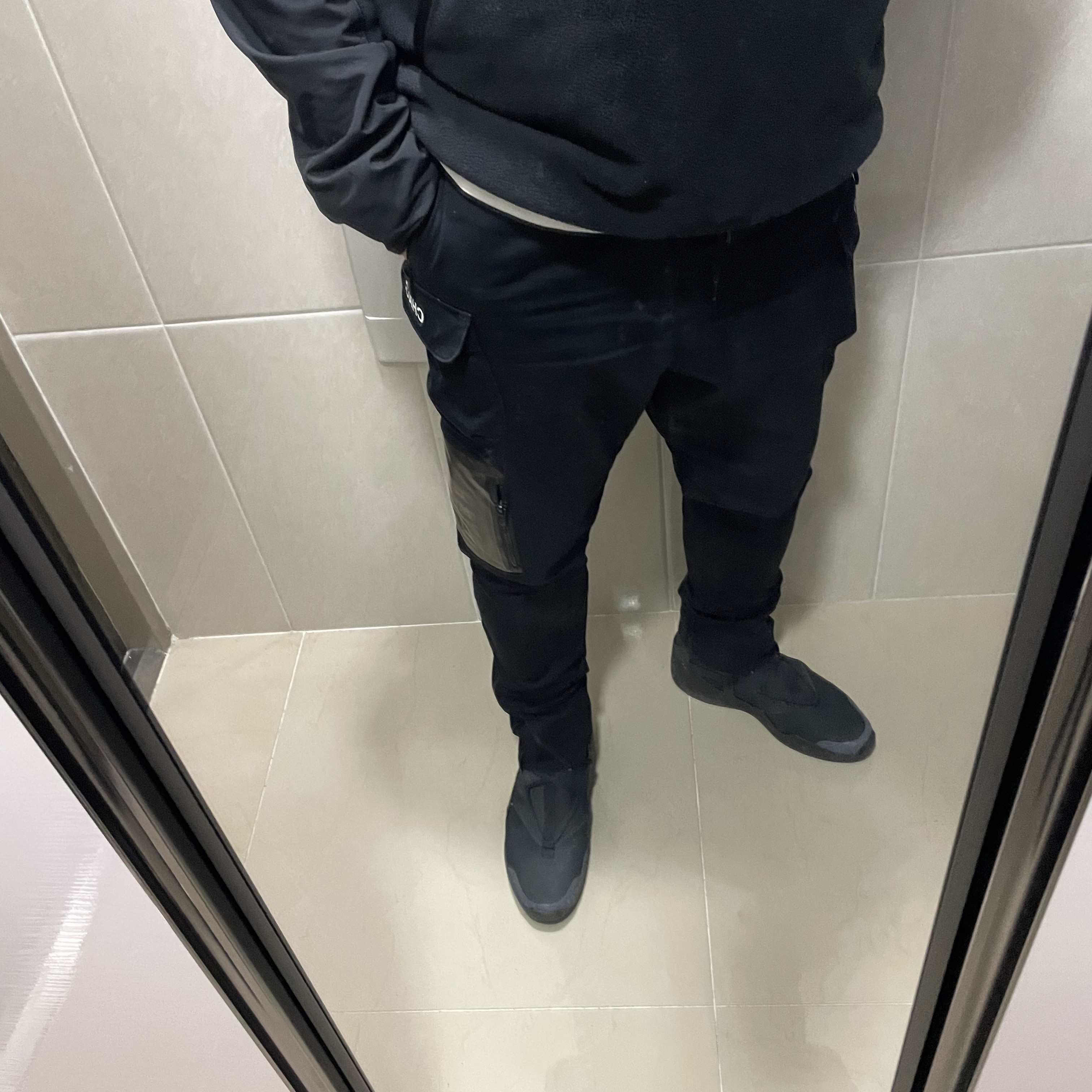 Nike x Undercover NRG TC Pants Black - Asia, Nike x Fear of God Air Fear of God 1 Triple Black 착용 스타일 - 1