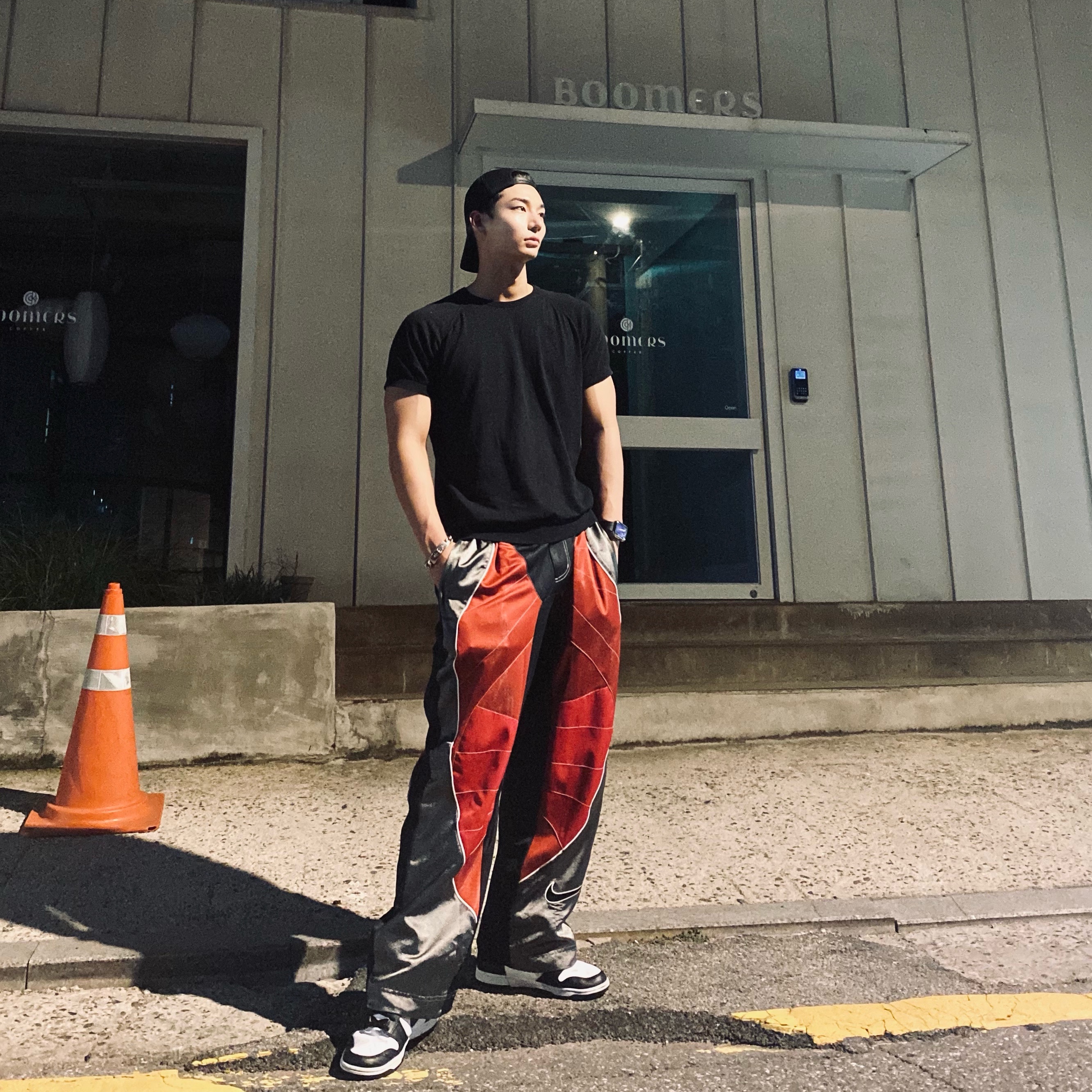 Nike x Cactus Plant Flea Market MX Rave Pants Red Grey Black - Asia 착용 스타일