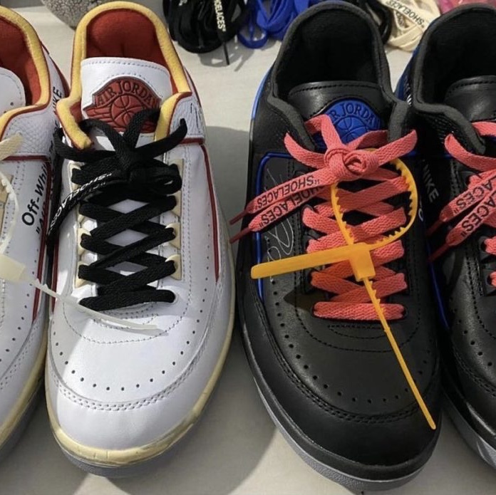 Jordan 2 x Off-White Retro Low SP White and Varsity Red, Jordan 2 x Off-White Retro Low SP Black and Varsity Royal 착용 스타일 - 2