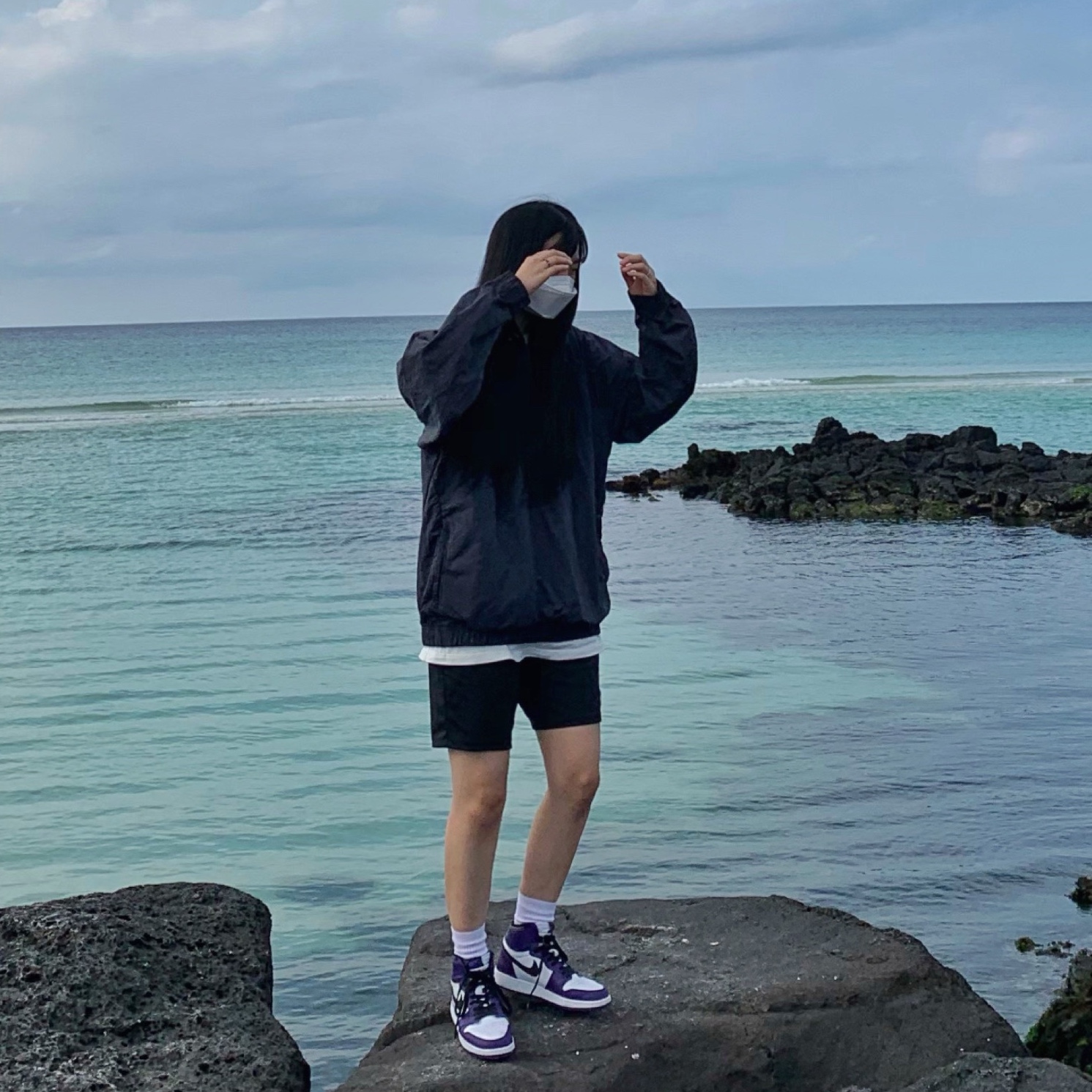 (GS) Jordan 1 Retro High OG Court Purple 2020, Nike x Stussy Windrunner Jacket Off Noir 착용 스타일