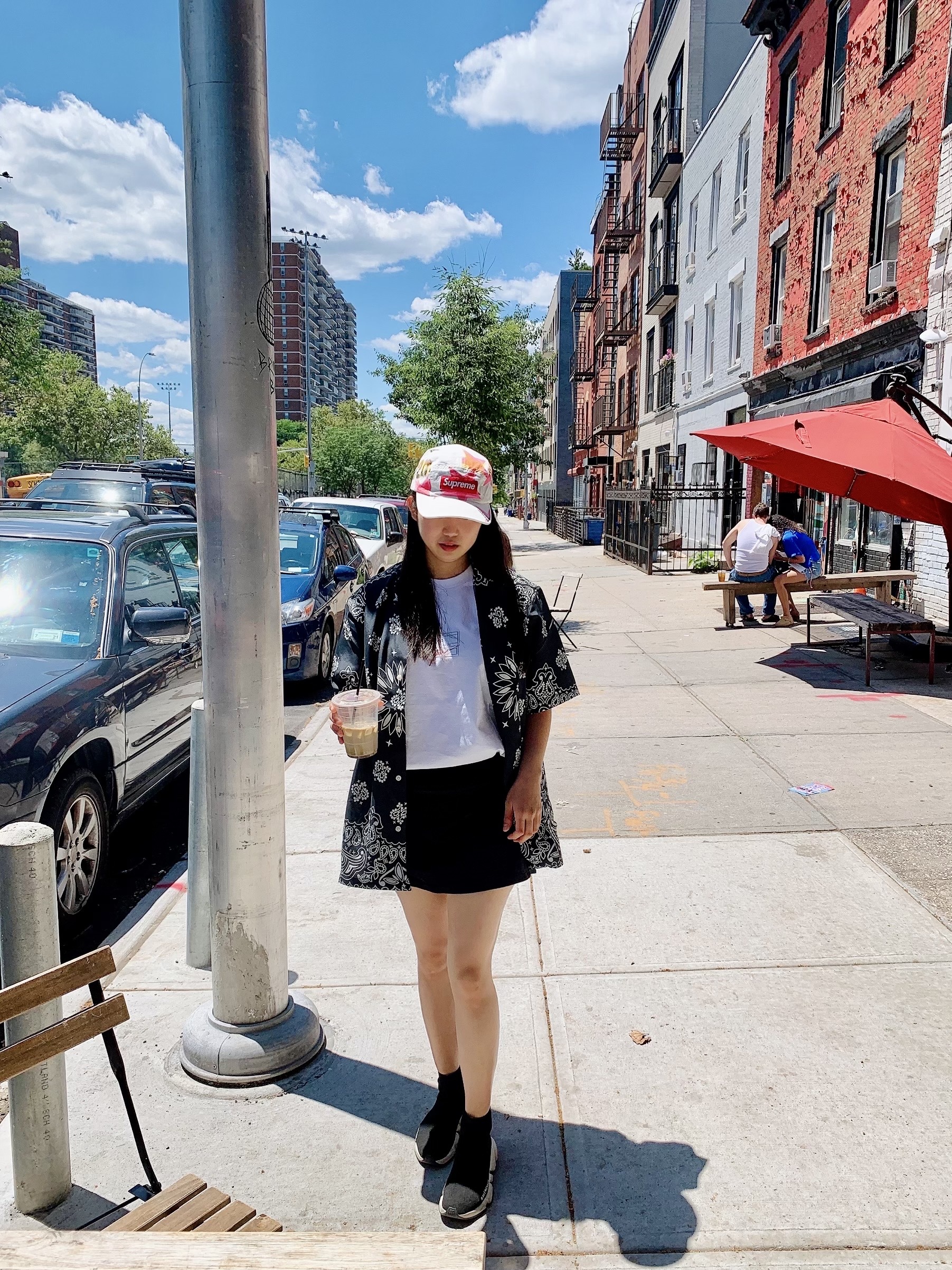 (W) Balenciaga Speed Trainer Black White 2020, Supreme Bandana Silk S/S Shirt Black - 21SS 착용 스타일