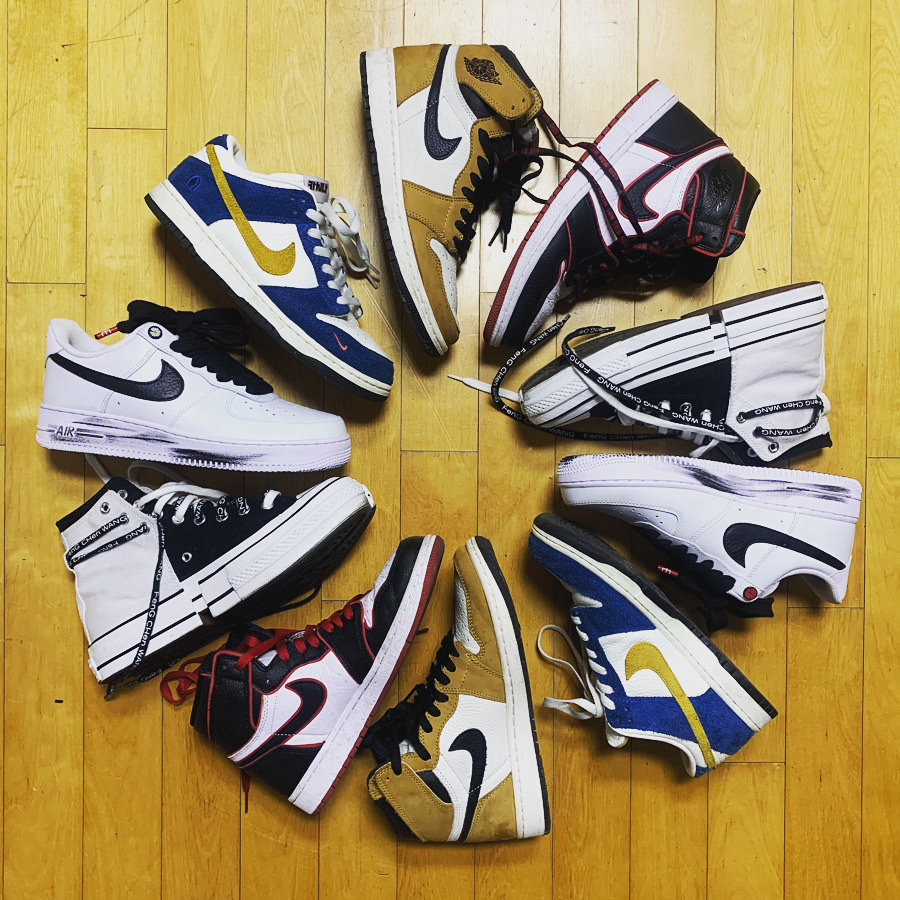 Nike x Peaceminusone Air Force 1 Low Para-Noise 2.0, Jordan 1 Retro High Rookie of the Year 착용 스타일 - 1