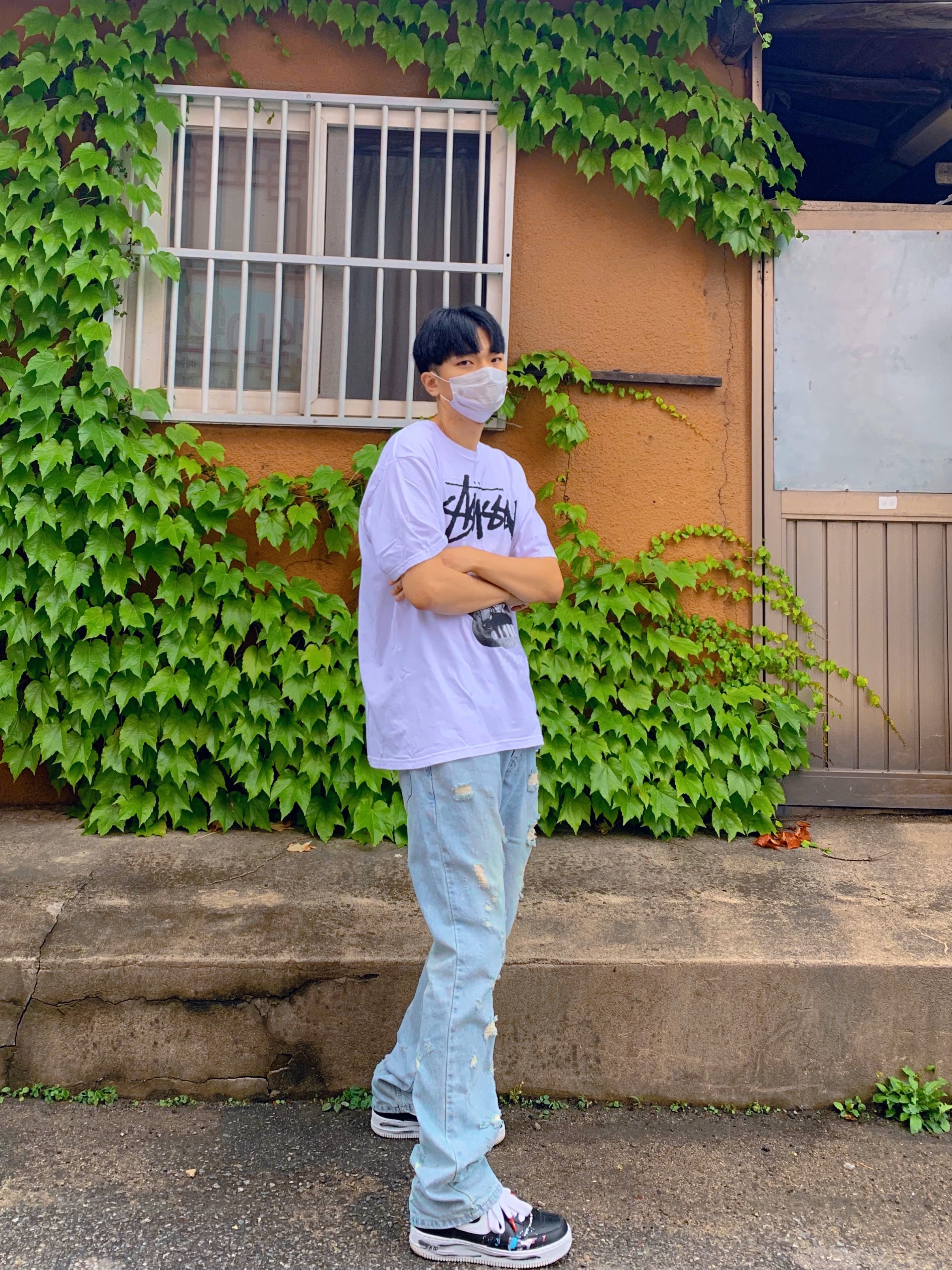 Stussy x Rick Owens 40 WT T-Shirt, Nike x Peaceminusone Air Force 1 Low Para-Noise 착용 스타일