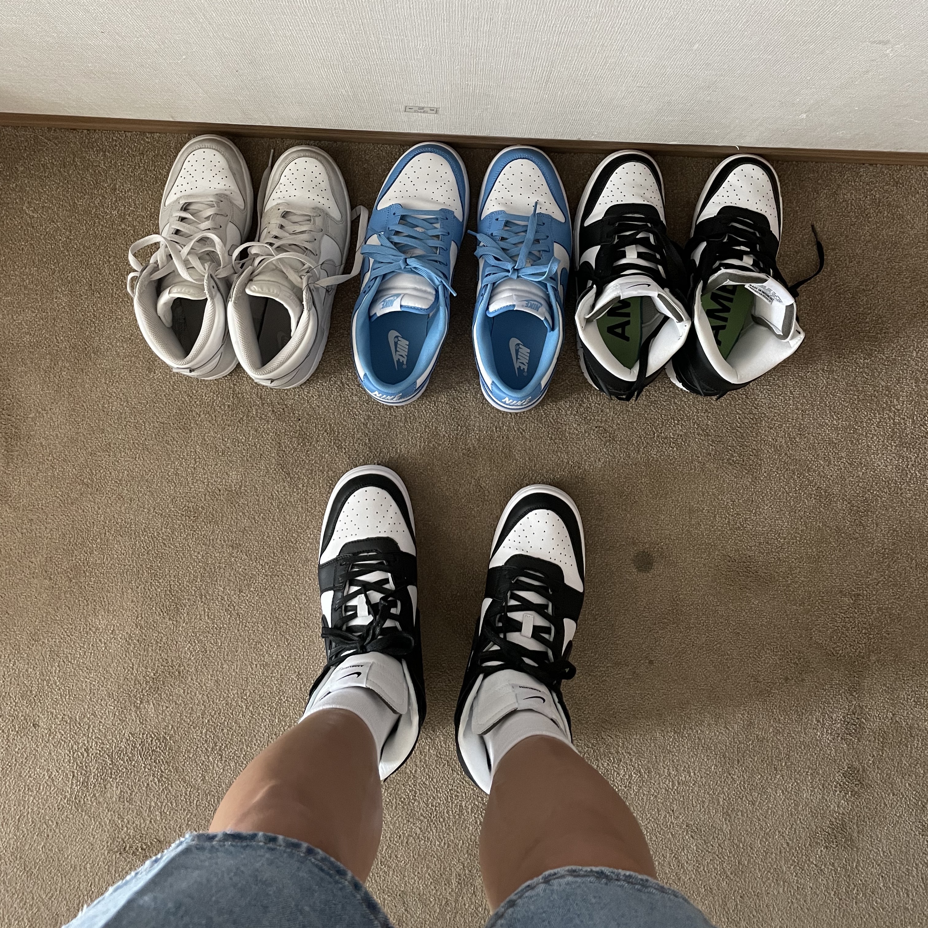 Nike Dunk Low Retro University Blue, Nike Dunk High Retro Vast Grey 착용 스타일