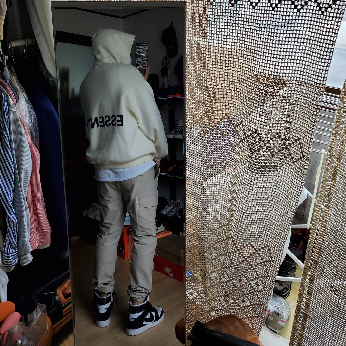 Nike x Ambush Dunk High Black, Essentials Track Pants Moss - 20FW 착용 스타일 - 2