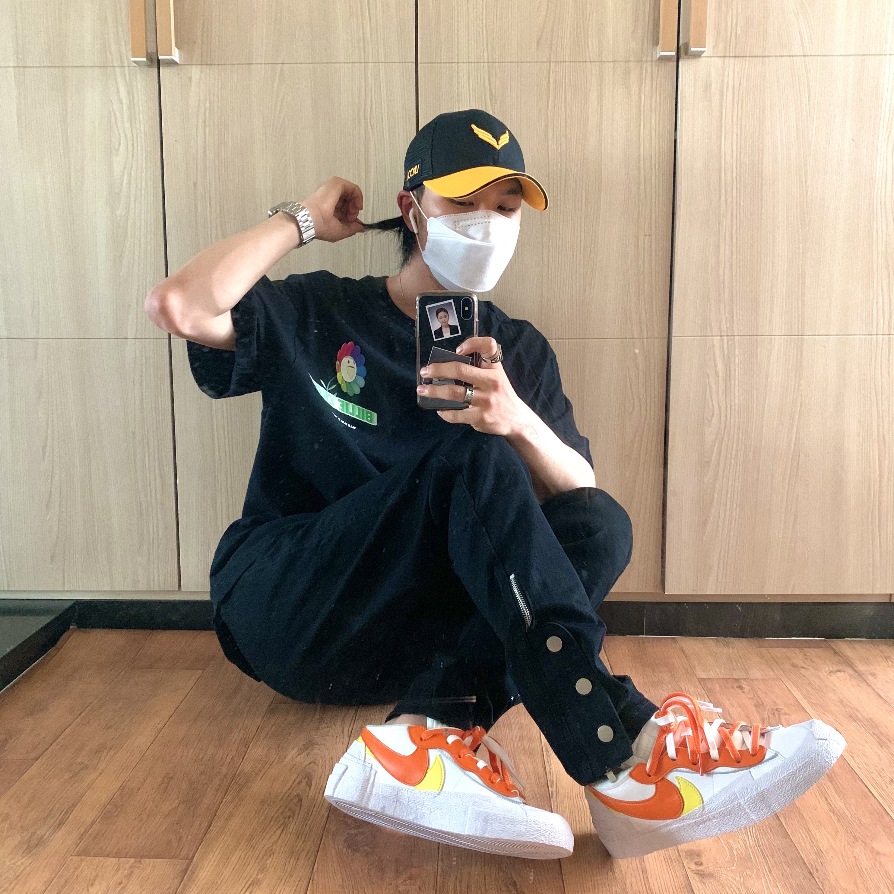Nike x Sacai Blazer Low Magma Orange 착용 스타일 - 1