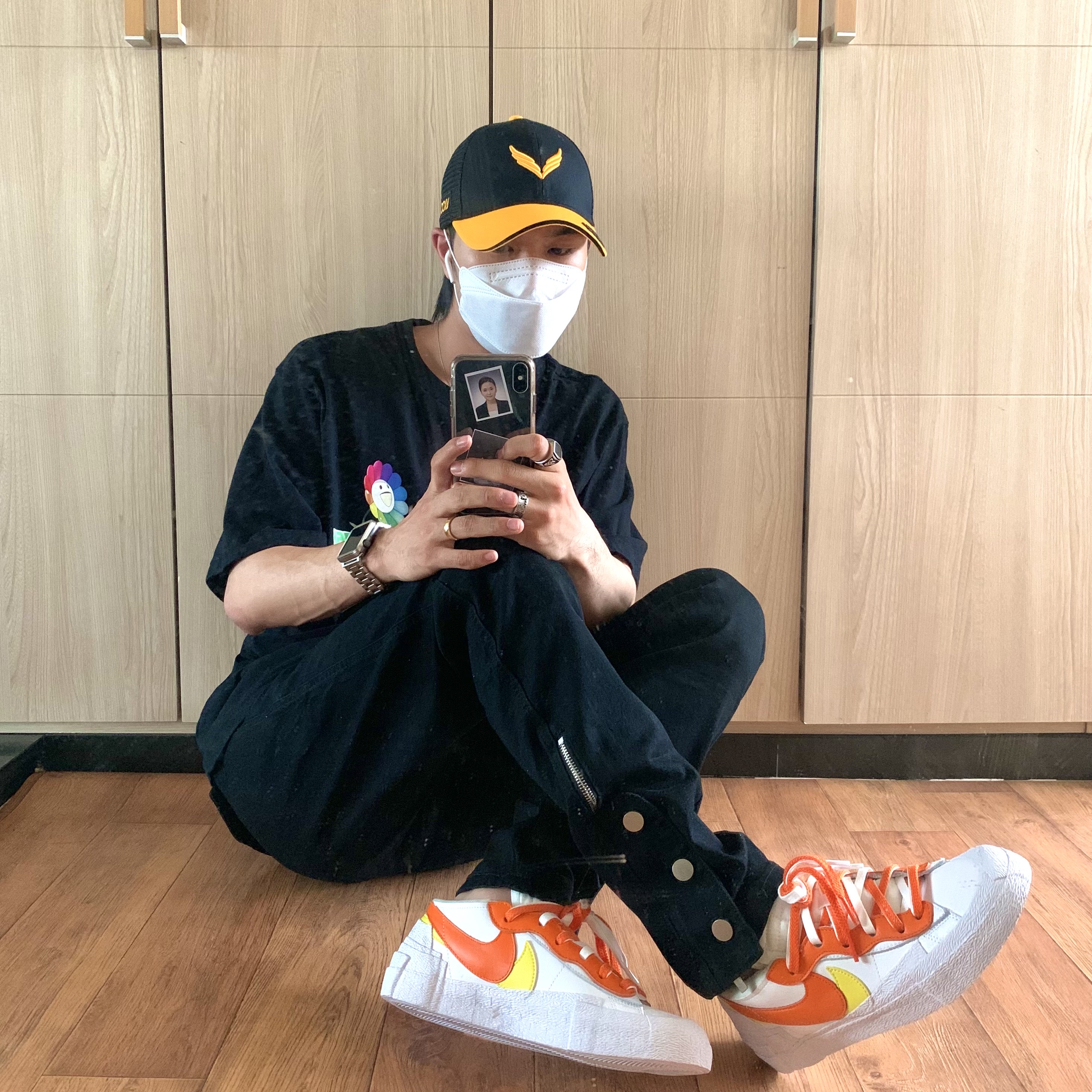 Nike x Sacai Blazer Low Magma Orange 착용 스타일 - 2