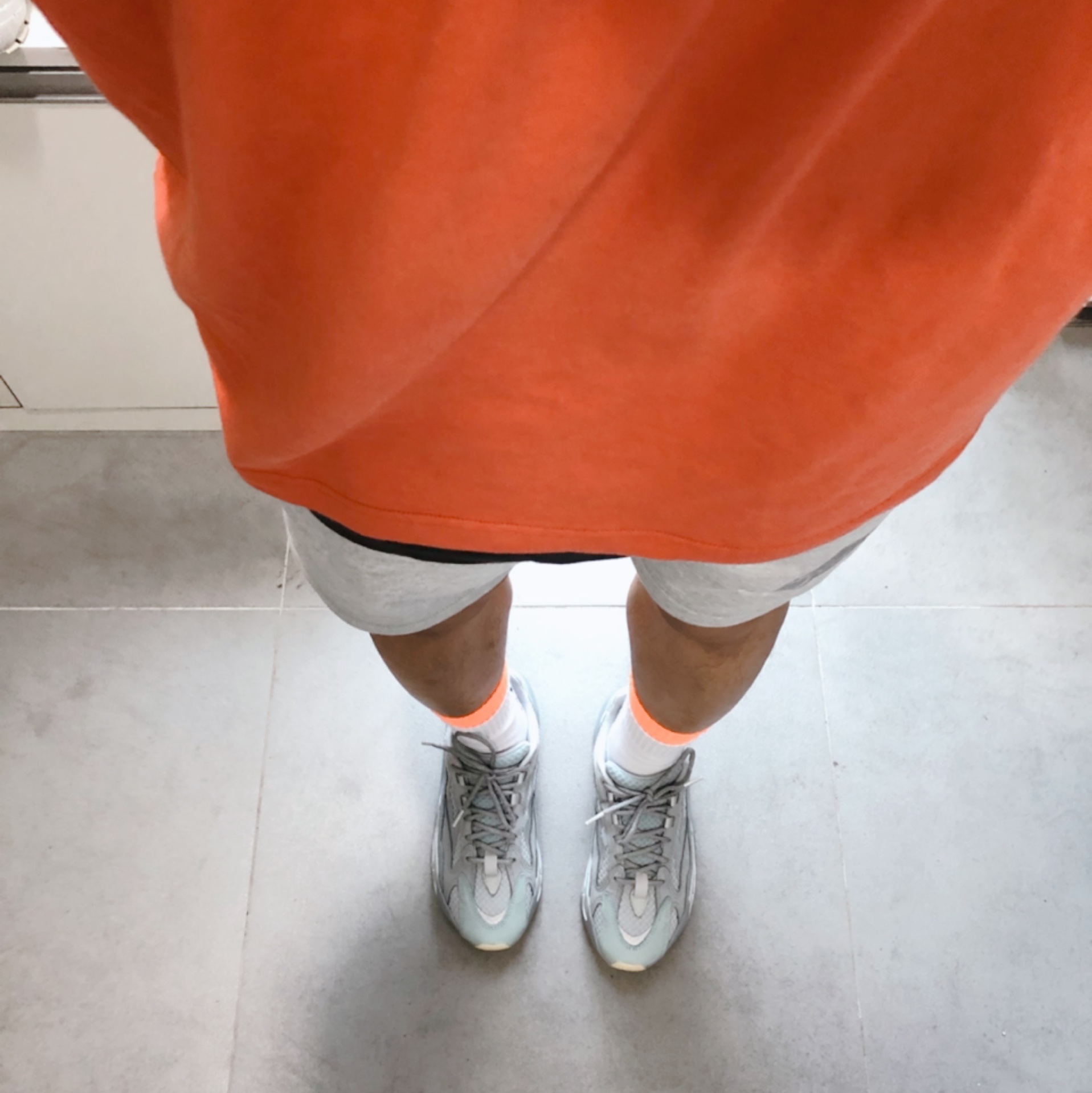 Adidas Yeezy Boost 700 V2 Inertia, Palace x Arc'teryx T-Shirt Ochre - 20FW 착용 스타일 - 2
