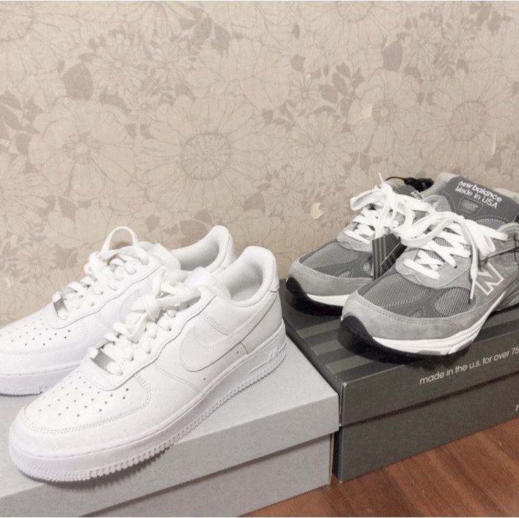 (W) New Balance 993 Made in USA Grey - B Standard, Nike Air Force 1 '07 Low White 착용 스타일 - 2