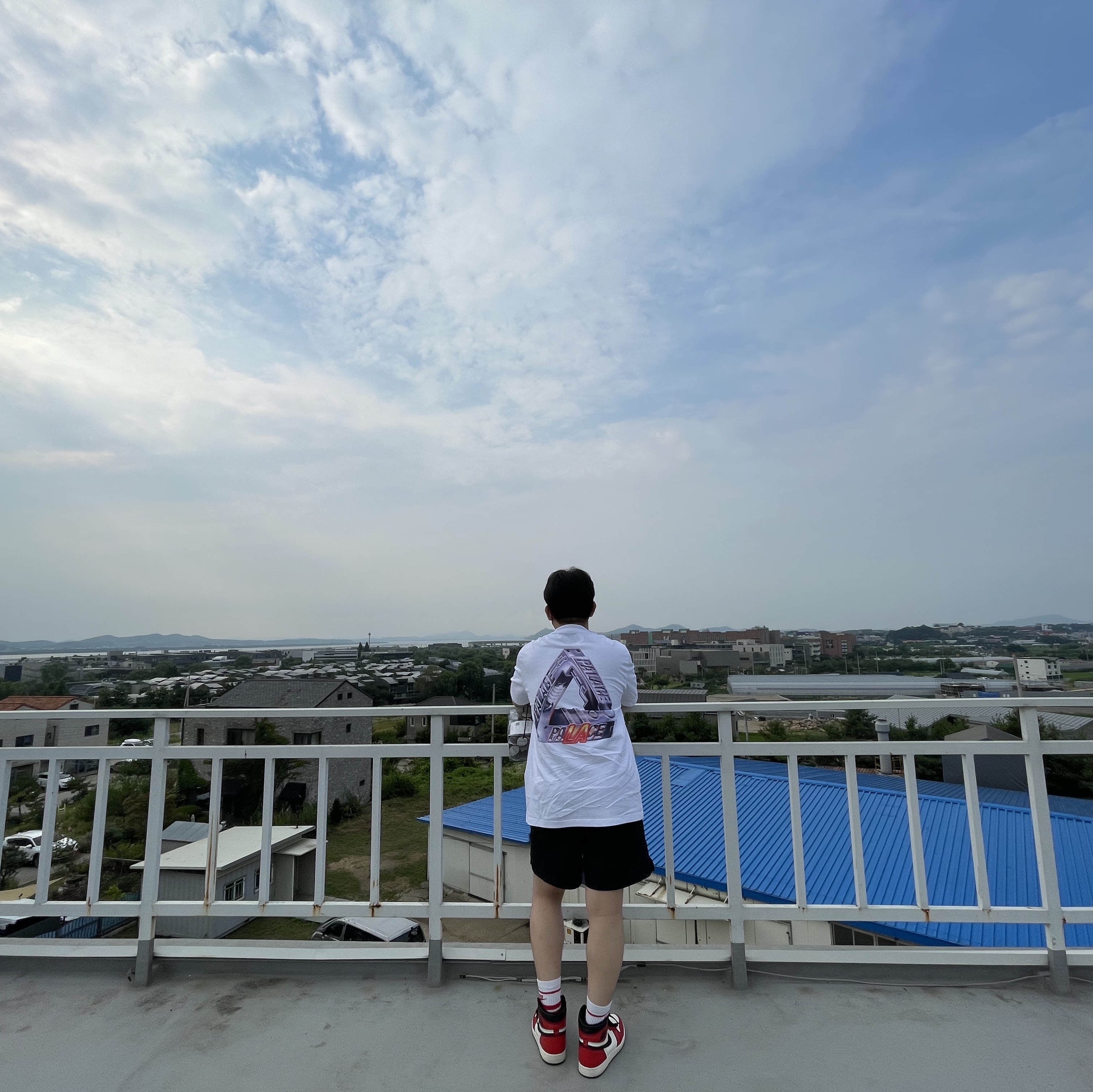 Jordan 1 Retro High OG Defiant SB LA to Chicago, Palace LA Opening Tri Ferg T-Shirt White - 19SS 착용 스타일 - 1