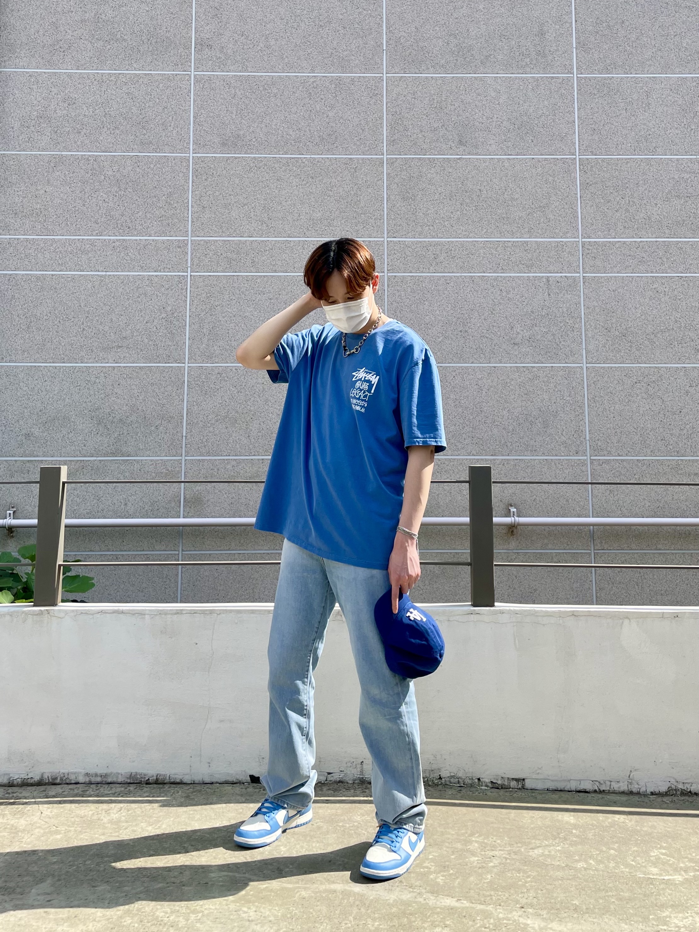 Stussy x Our Legacy Surfman T-Shirt Blue - 21SS, (W) Nike Dunk Low Coast 착용 스타일 - 1