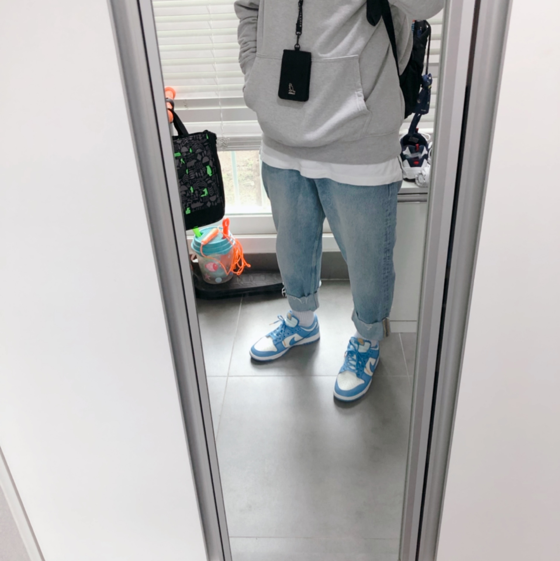 (W) Nike Dunk Low Coast, Palace Tri-Tex Hood Gray Marl - 20SS 착용 스타일 - 2
