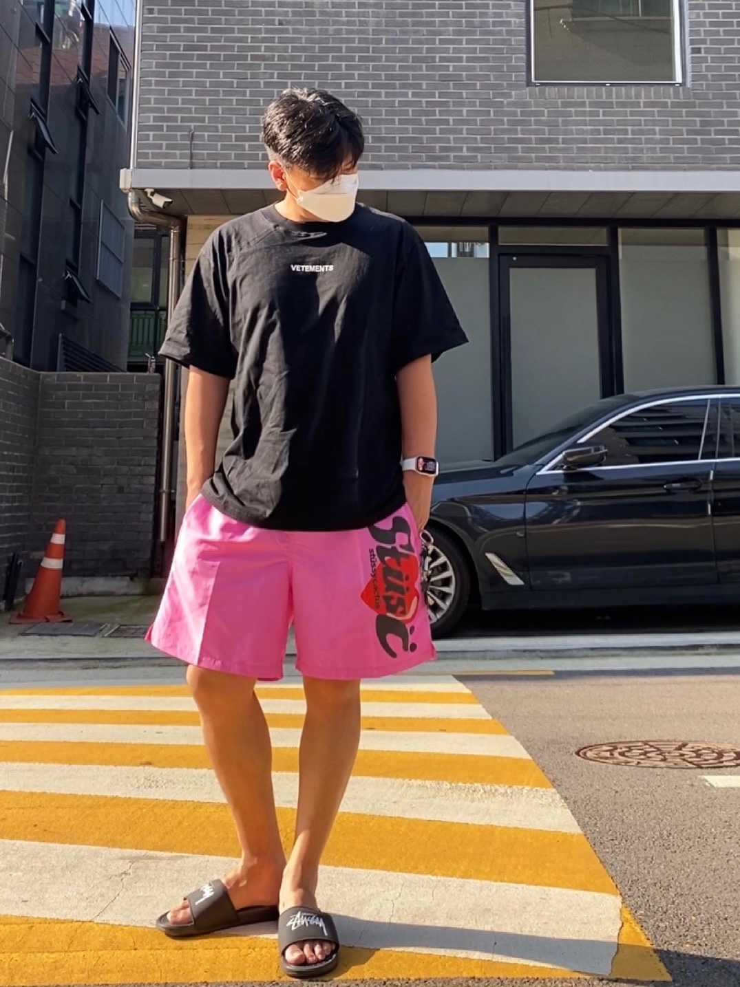 Stussy x Cactus Plant Flea Market Shorts Pink, Nike x Stussy Benassi Slide Off Noir 착용 스타일
