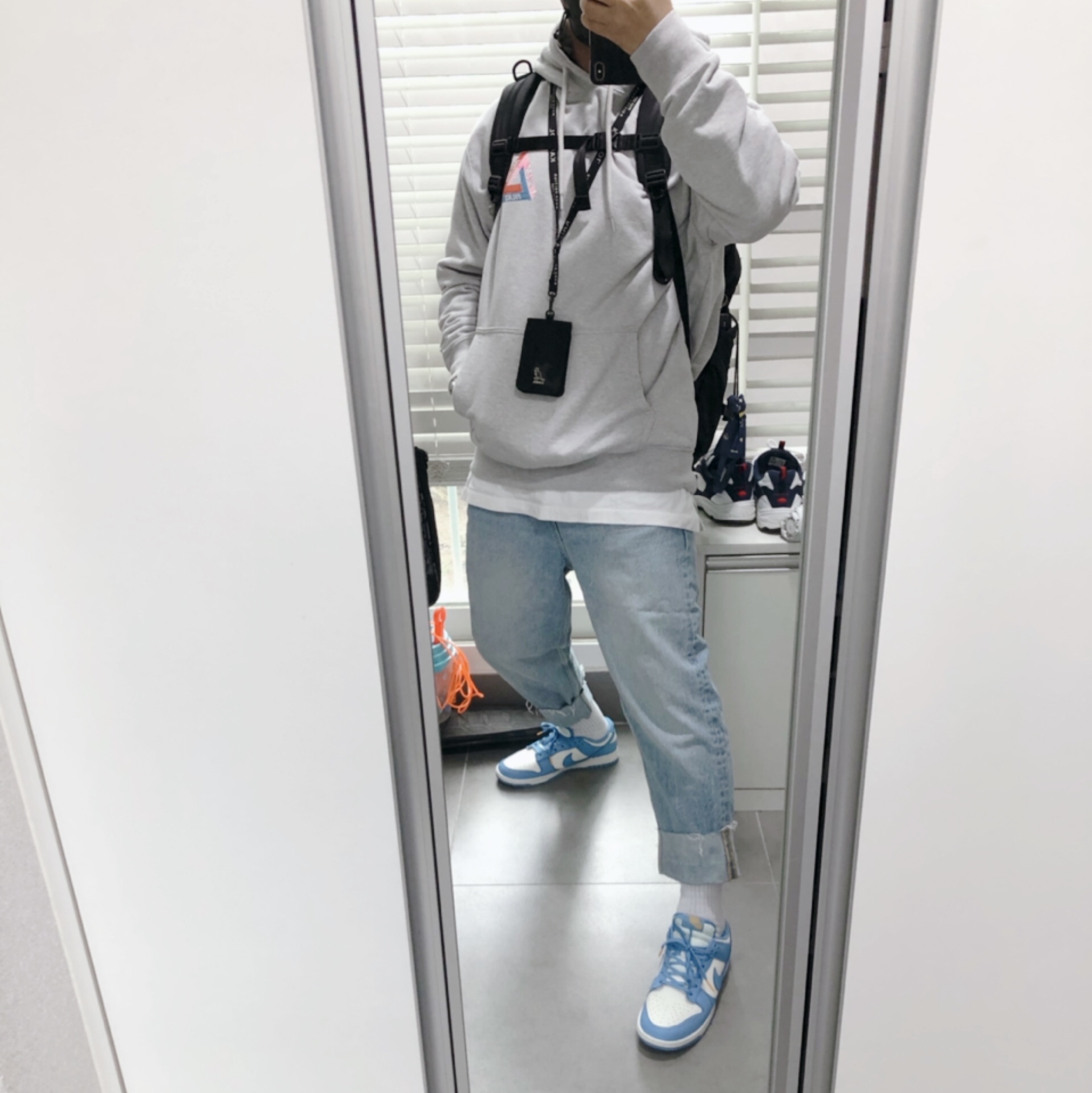 (W) Nike Dunk Low Coast, Palace Tri-Tex Hood Gray Marl - 20SS 착용 스타일 - 1
