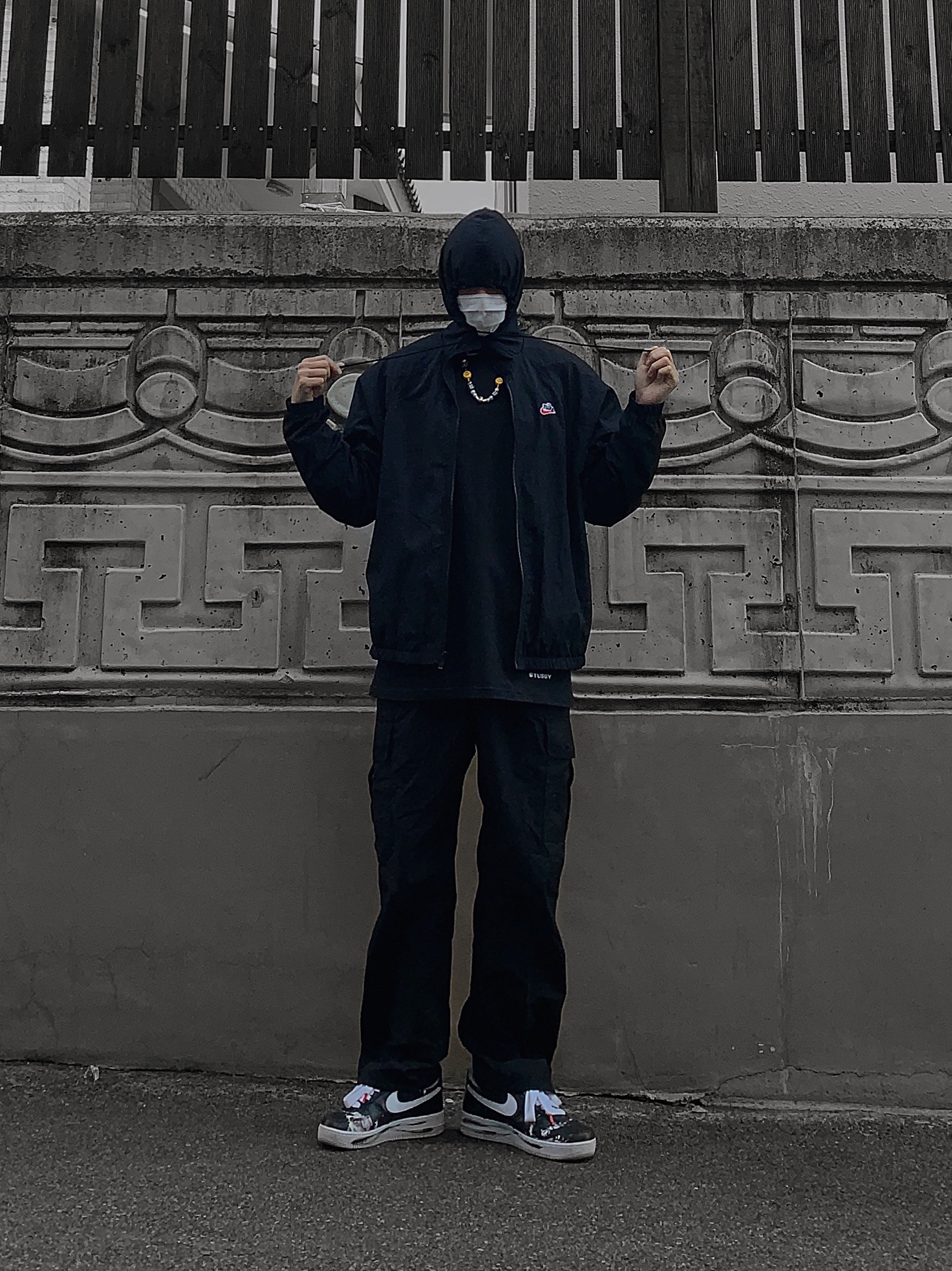 Nike x Peaceminusone Air Force 1 Low Para-Noise, Nike x Stussy NRG BR LS Knit Top 착용 스타일