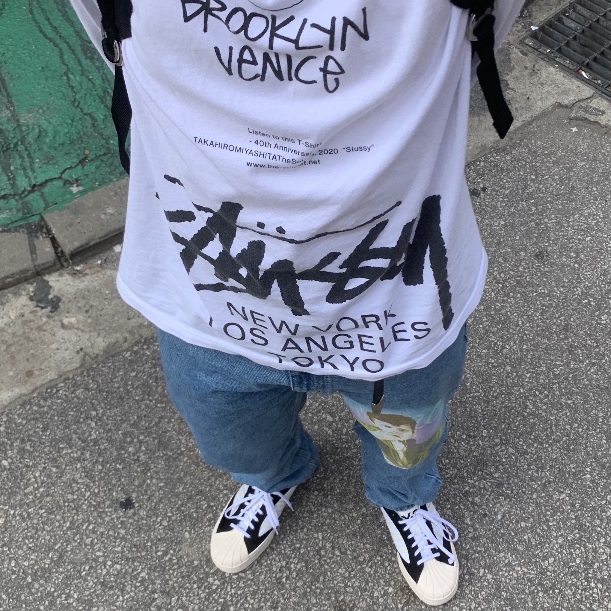 Y-3 Yohji Star Cloud White Bold Blue, Stussy x Takahiromiyashita The Soloist 40 WT T-Shirt 착용 스타일 - 3
