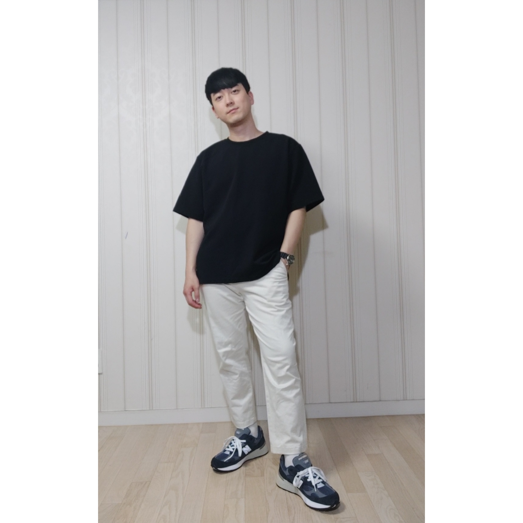 New Balance 992 Made in USA Navy 착용 스타일 - 1