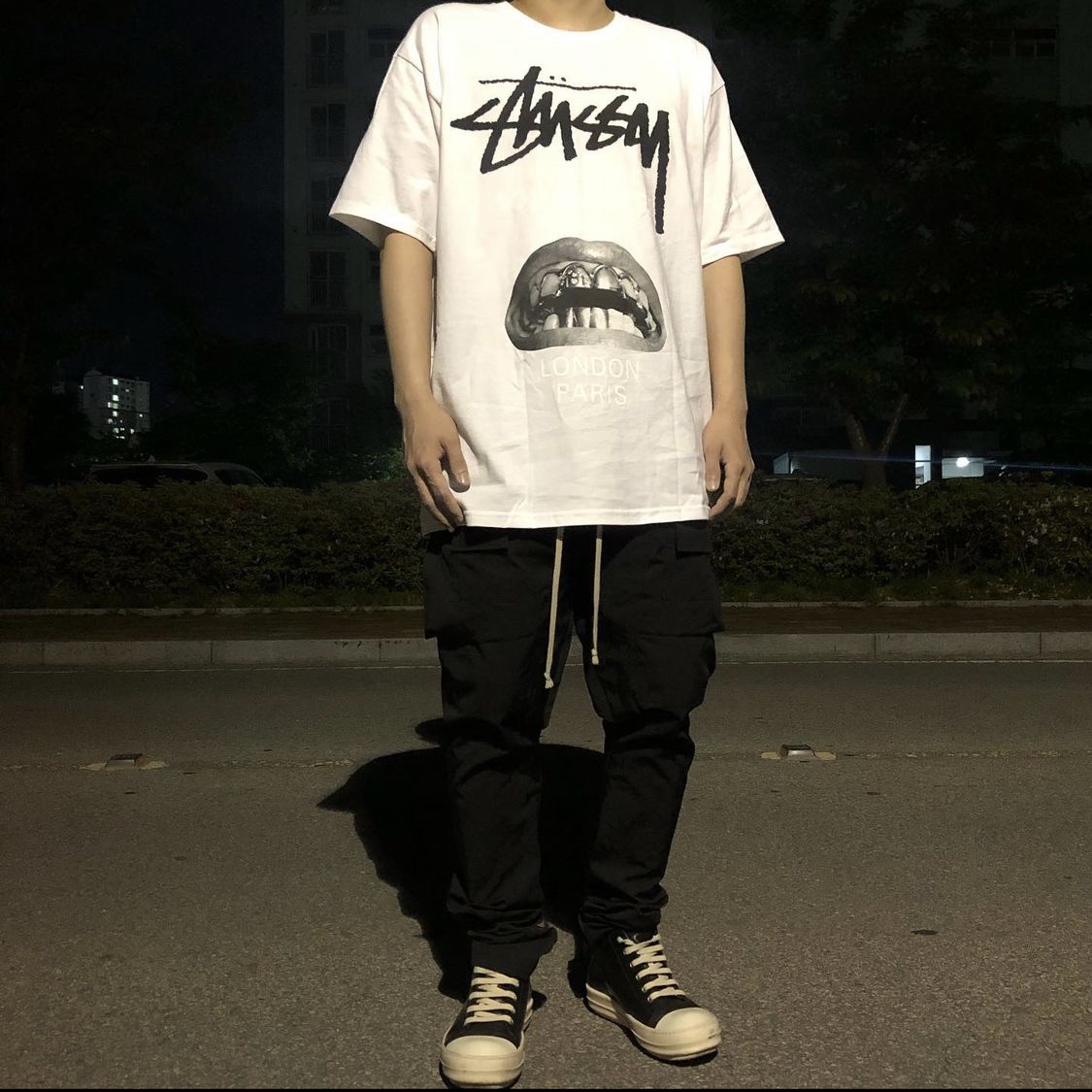 Stussy x Rick Owens 40 WT T-Shirt 착용 스타일