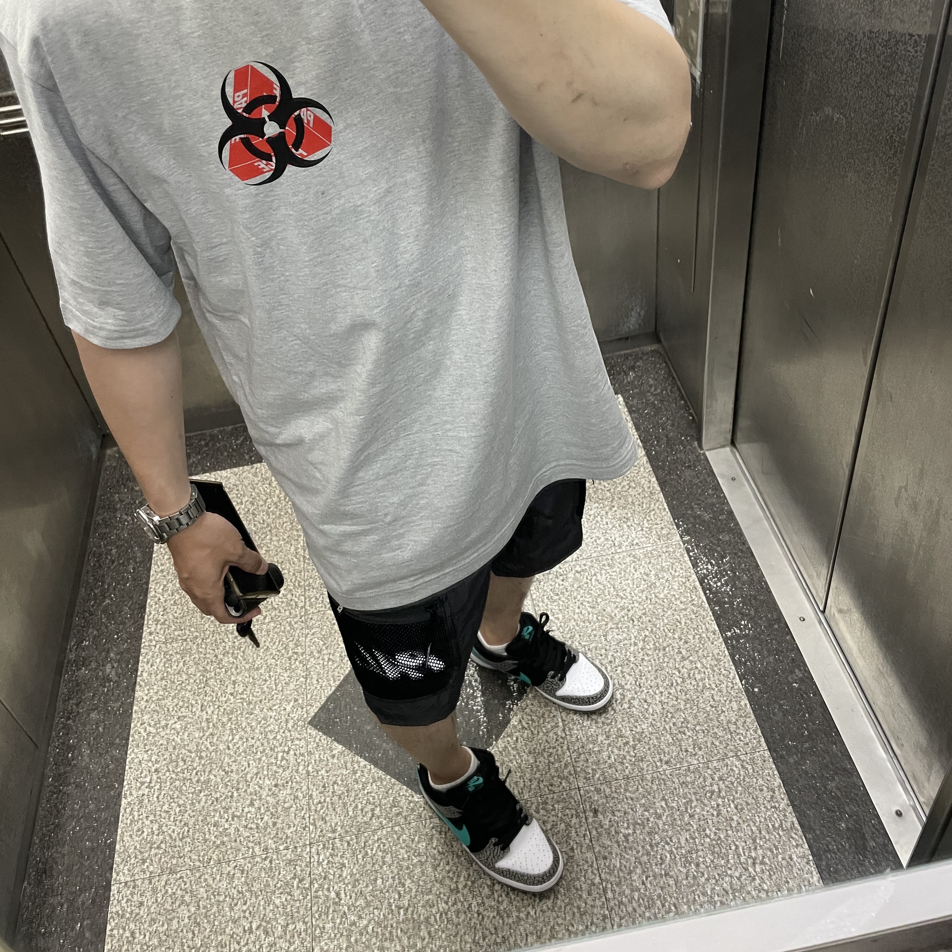 Nike SB Dunk Low Pro Clear Jade, Palace Bio Hazard T-Shirt Grey Marl - 21SS 착용 스타일