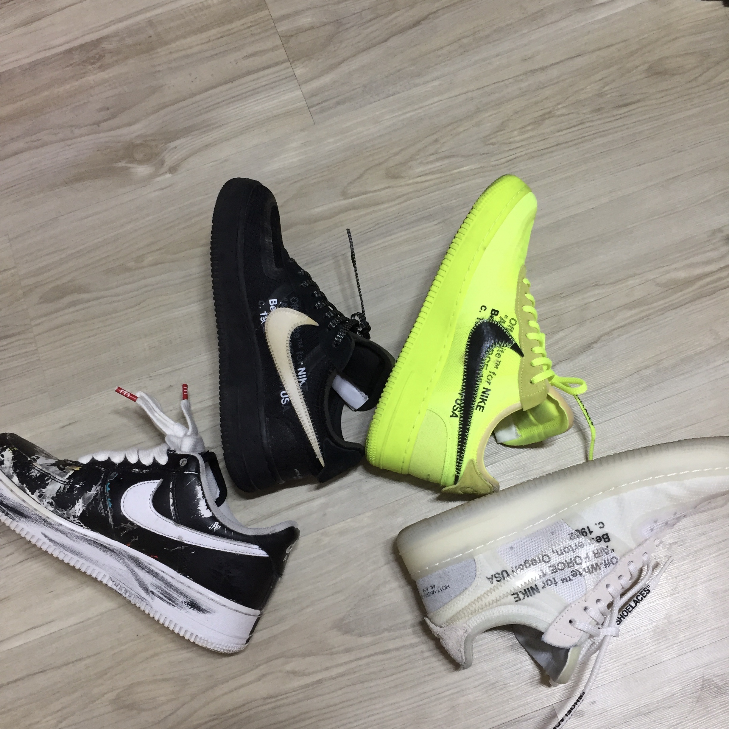 Nike x Off-White Air Force 1 Low Black White, Nike x Off-White Air Force 1 Low Volt 착용 스타일