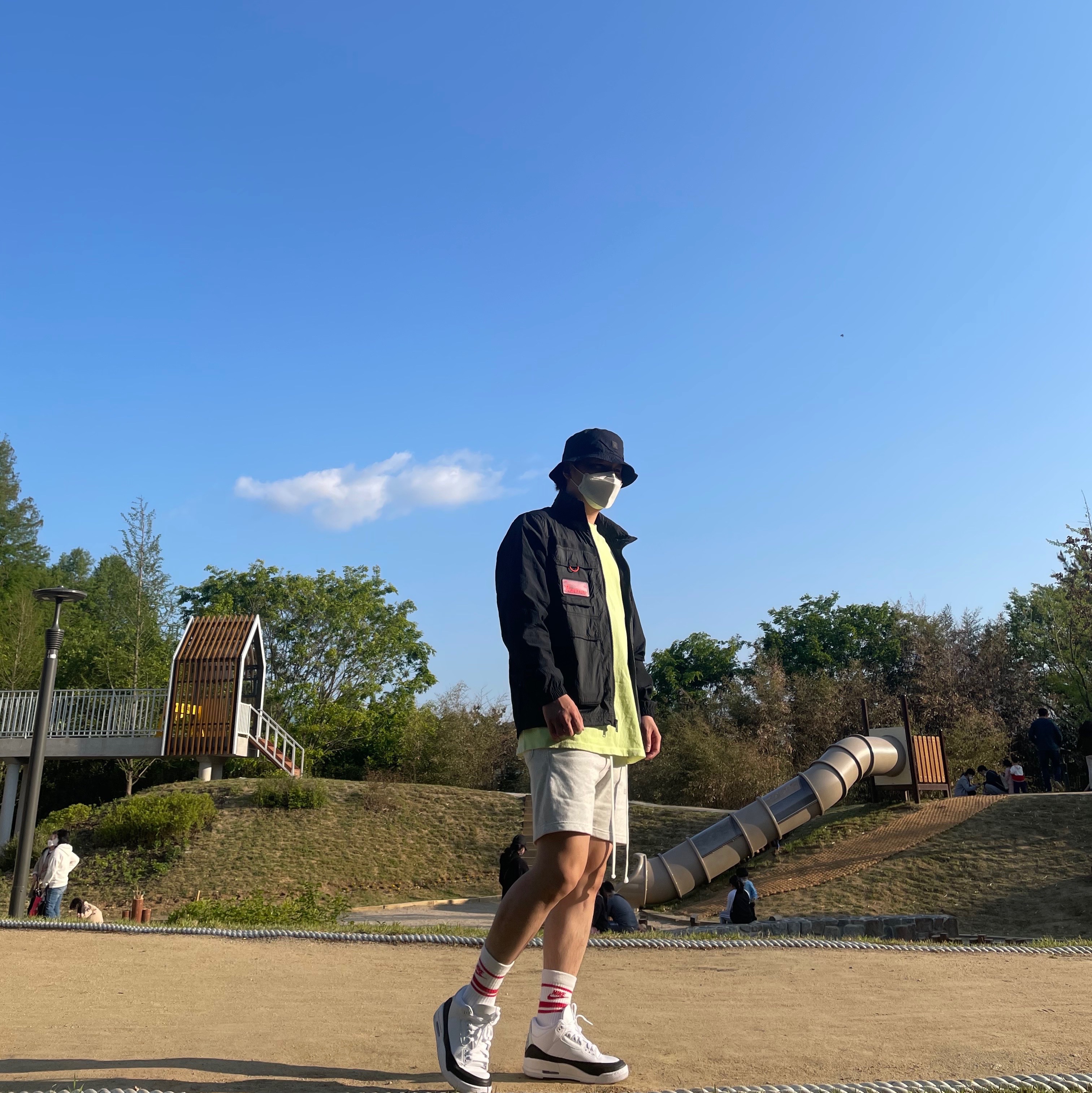 Jordan 3 x Fragment Retro SP White Black, Jordan Jumpman Washed Bucket Hat Black 착용 스타일